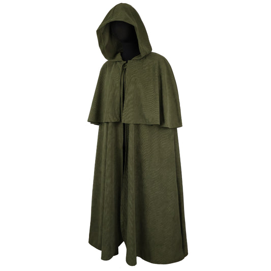 HiiFeuer Medieval Corduroy Hooded Cloak with Adjustable Brooch