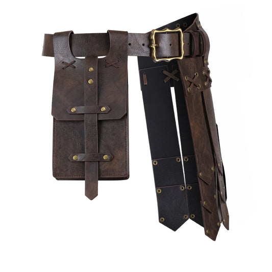HiiFeuer Medieval Belt Knight Armor with Pouch Retro Faux Leather