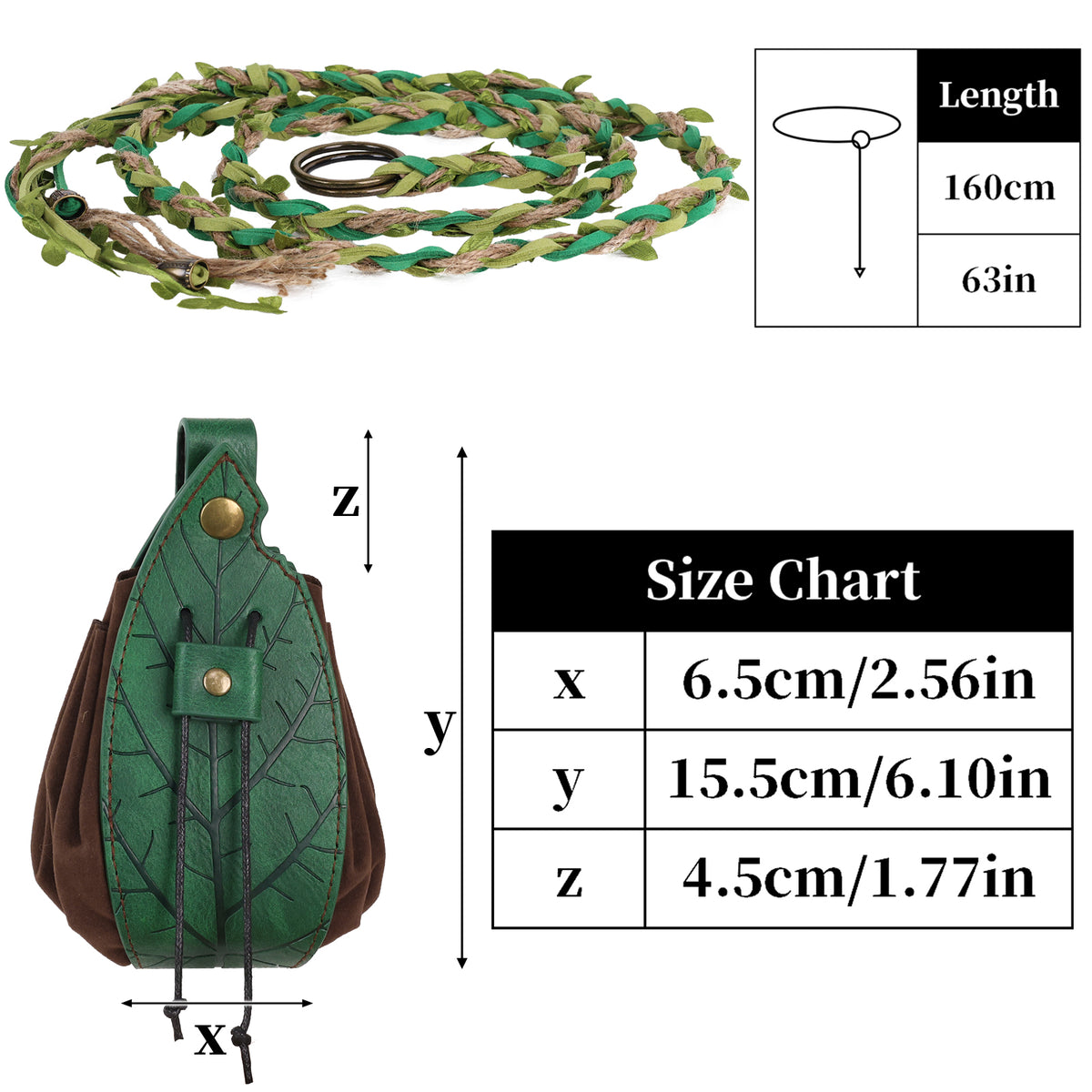 HiiFeuer Medieval Belt Renaissance Leaf Purse