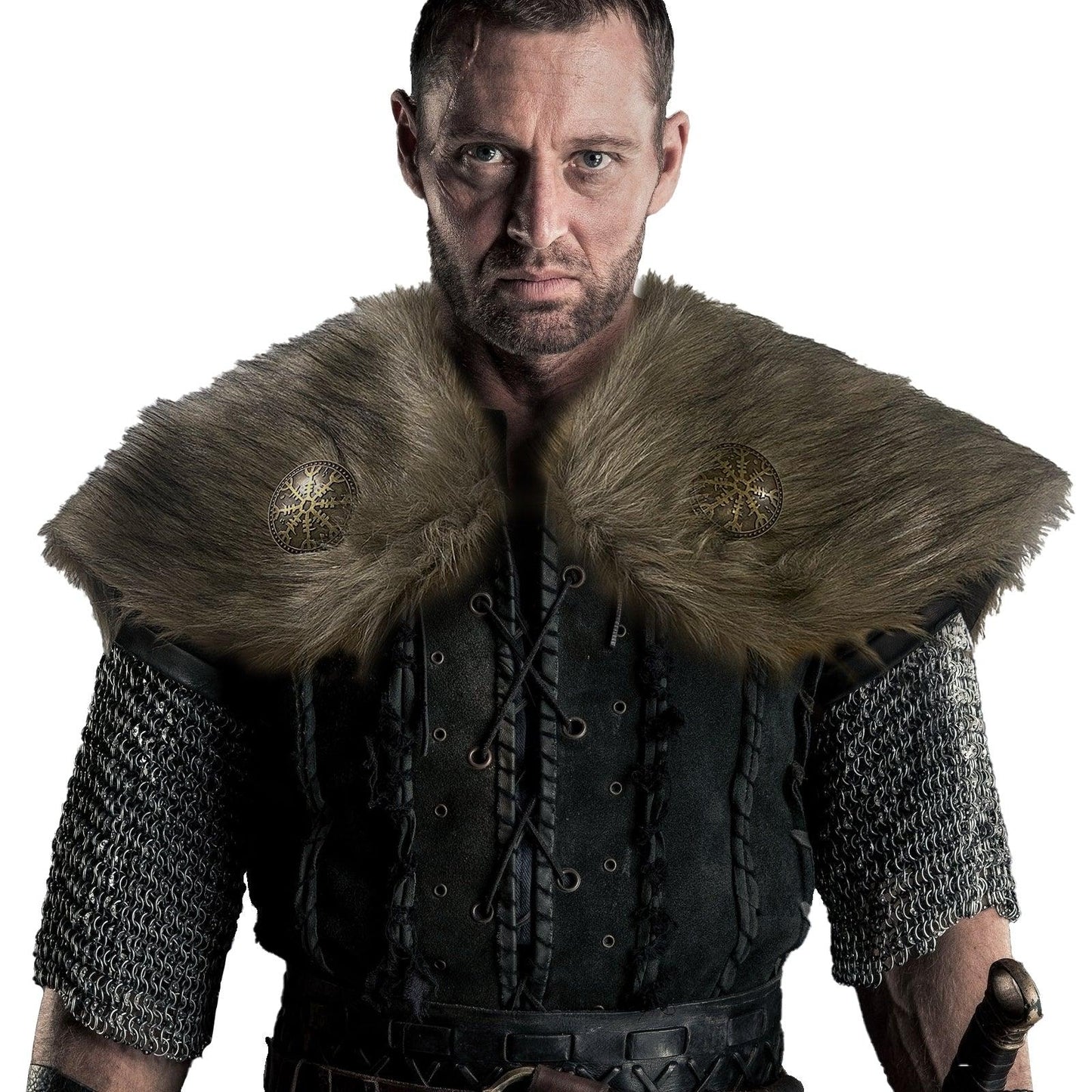 HiiFeuer Viking Artificial Fur Shawl Barbarian Fur Collar, Cosplay Wrap Medieval Costume Cloak, Retro Cape for LARP