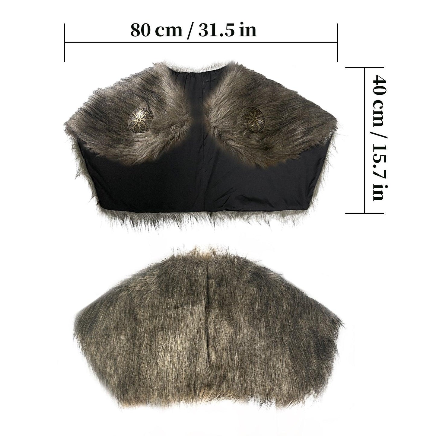 HiiFeuer Viking Artificial Fur Shawl Barbarian Fur Collar, Cosplay Wrap Medieval Costume Cloak, Retro Cape for LARP