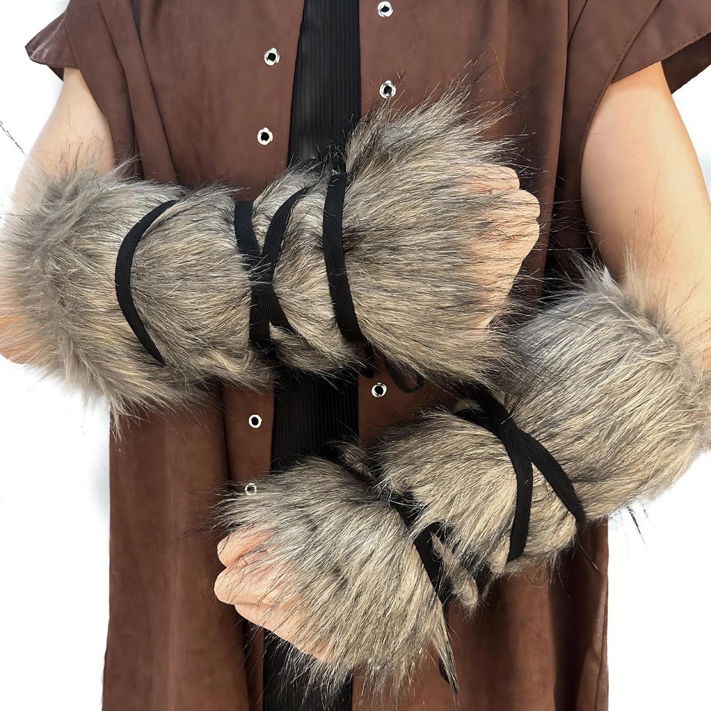 HiiFeuer Viking Artificial Fur Barbarian Arm Wraps, Medieval Vintage Fuzzy Bracers Arm Guards, Nordic Cuff Warmers Wrist Band