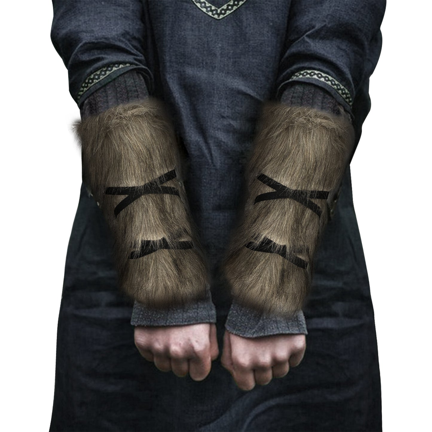 HiiFeuer Viking Artificial Fur Barbarian Arm Wraps, Medieval Vintage Fuzzy Bracers Arm Guards, Nordic Cuff Warmers Wrist Band