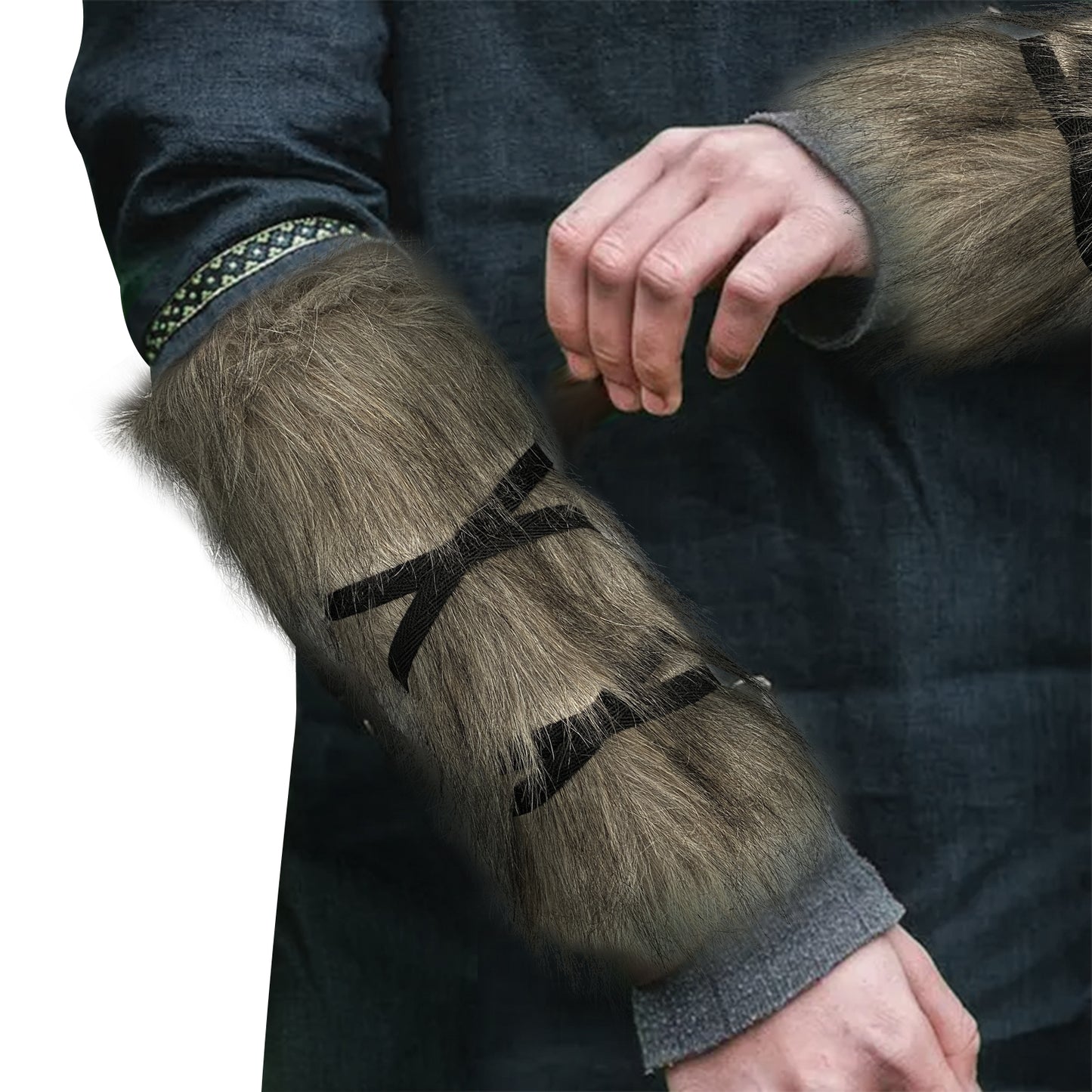 HiiFeuer Viking Artificial Fur Barbarian Arm Wraps, Medieval Vintage Fuzzy Bracers Arm Guards, Nordic Cuff Warmers Wrist Band