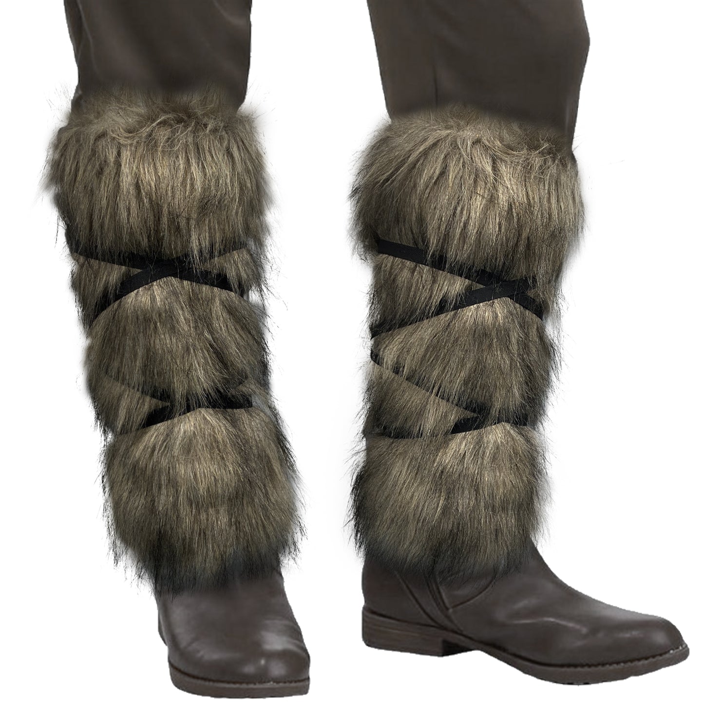 HiiFeuer Viking Artificial Fur Barbarian Leg Warmers Wrap, Medieval Fuzzy Leg Gaiters, Warrior Shin Guards Vintage Leg Armor