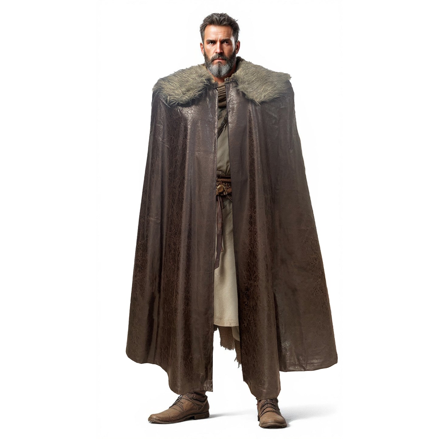 HiiFeuer Medieval Barbarian Cloak with Artificial Fur Shawl, Wrap Collar Viking Warrior Cape, Renaissance Role Play Costume
