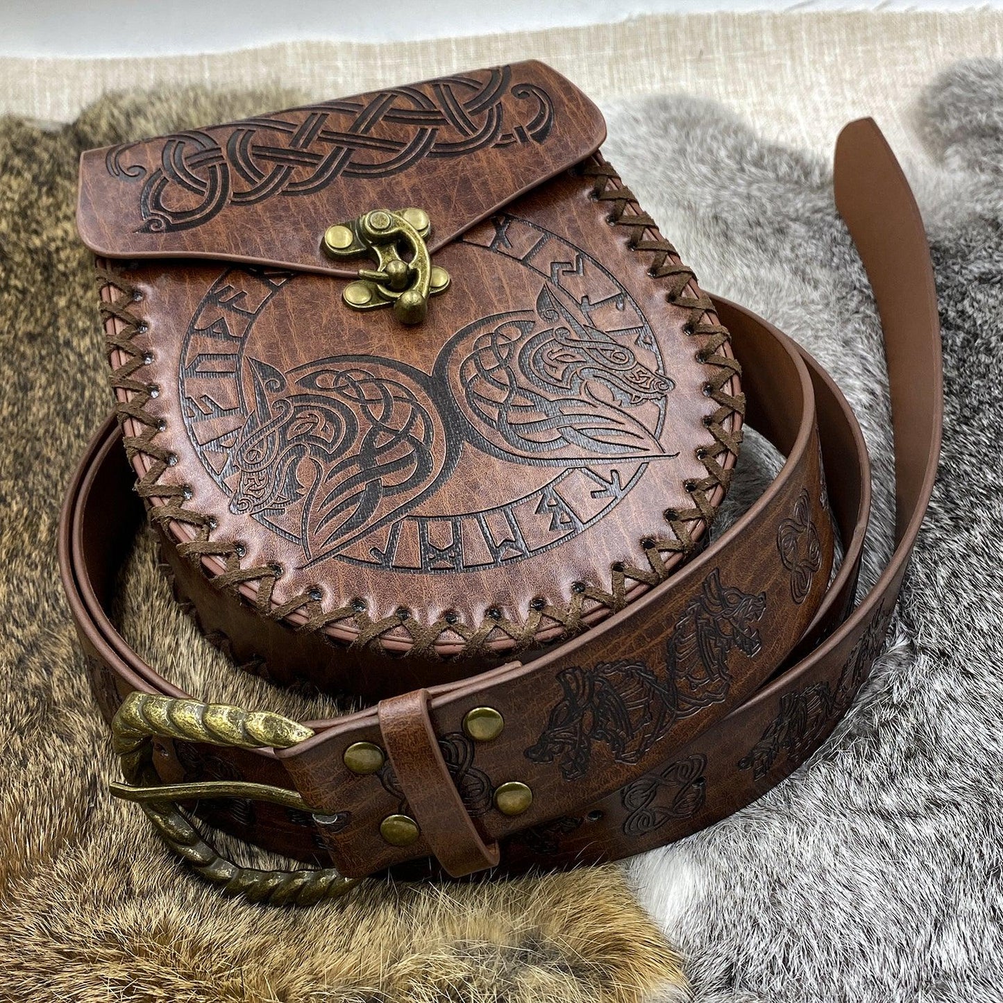 Medieval Embossed Belt with Belt Bag