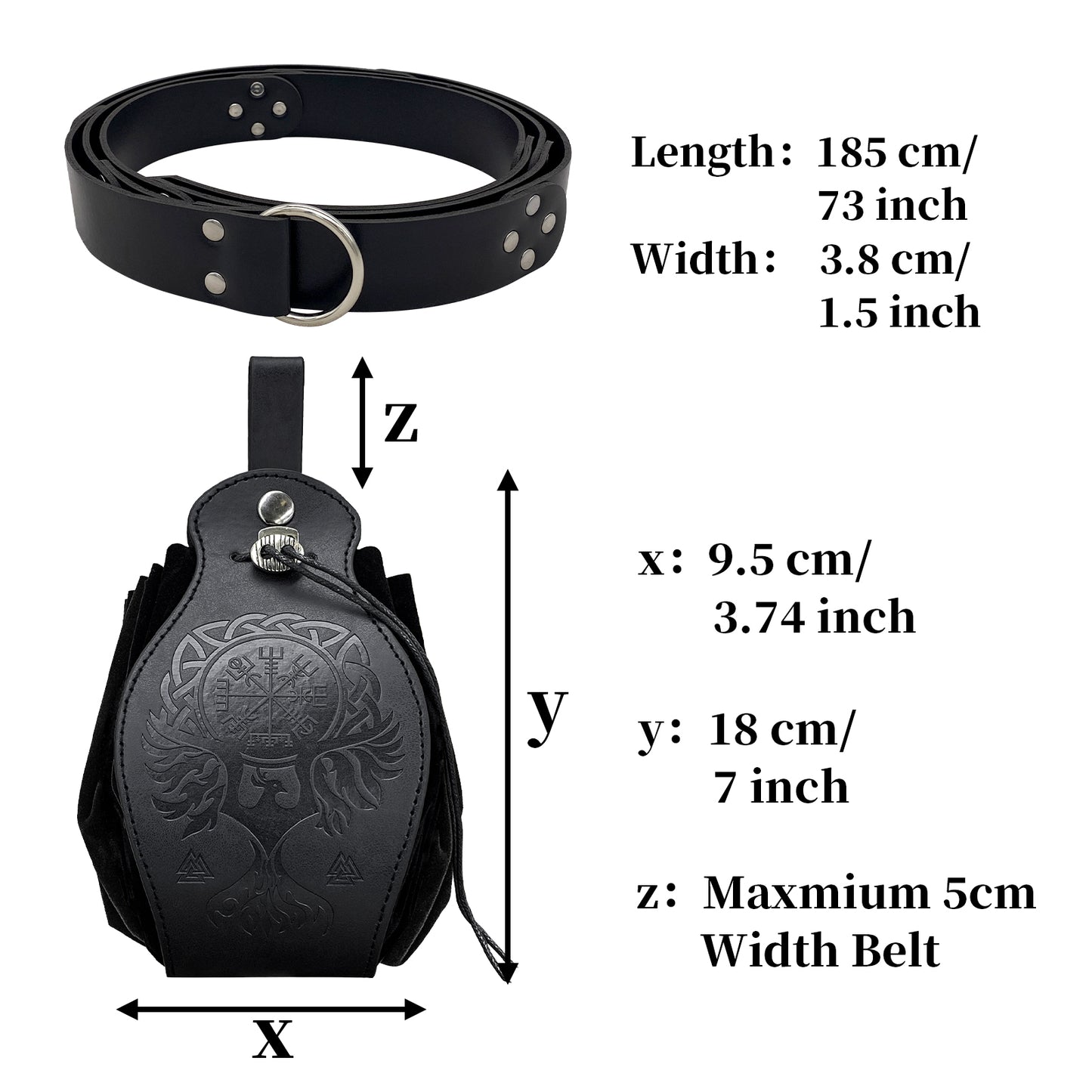HiiFeuer Medieval O Ring Belt with Portable Drawstring Pouch, Retro Renaissance Faux Leather Belt and Purse Set for Ren Faire