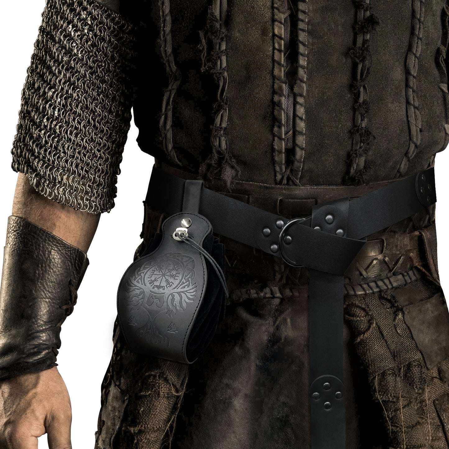 HiiFeuer Medieval O Ring Belt with Portable Drawstring Pouch, Retro Renaissance Faux Leather Belt and Purse Set for Ren Faire