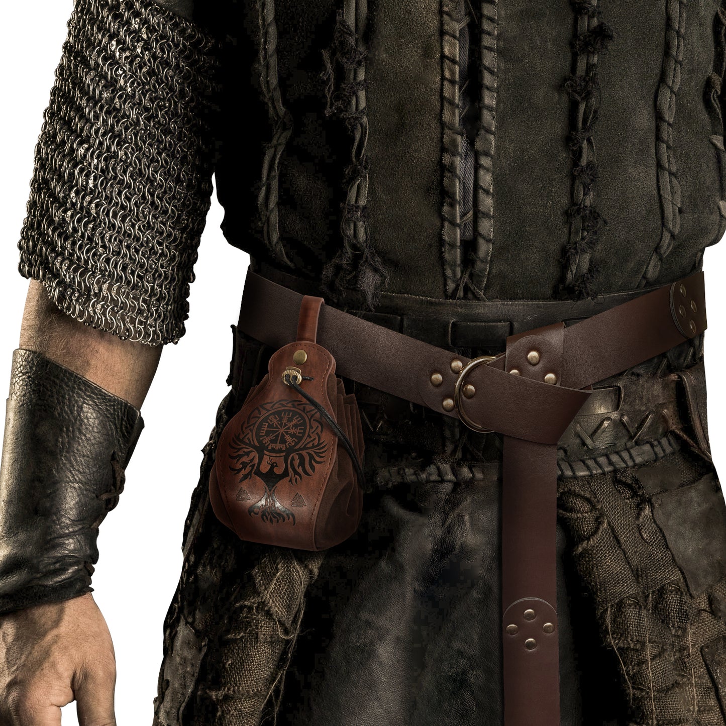 HiiFeuer Medieval O Ring Belt with Portable Drawstring Pouch, Retro Renaissance Faux Leather Belt and Purse Set for Ren Faire