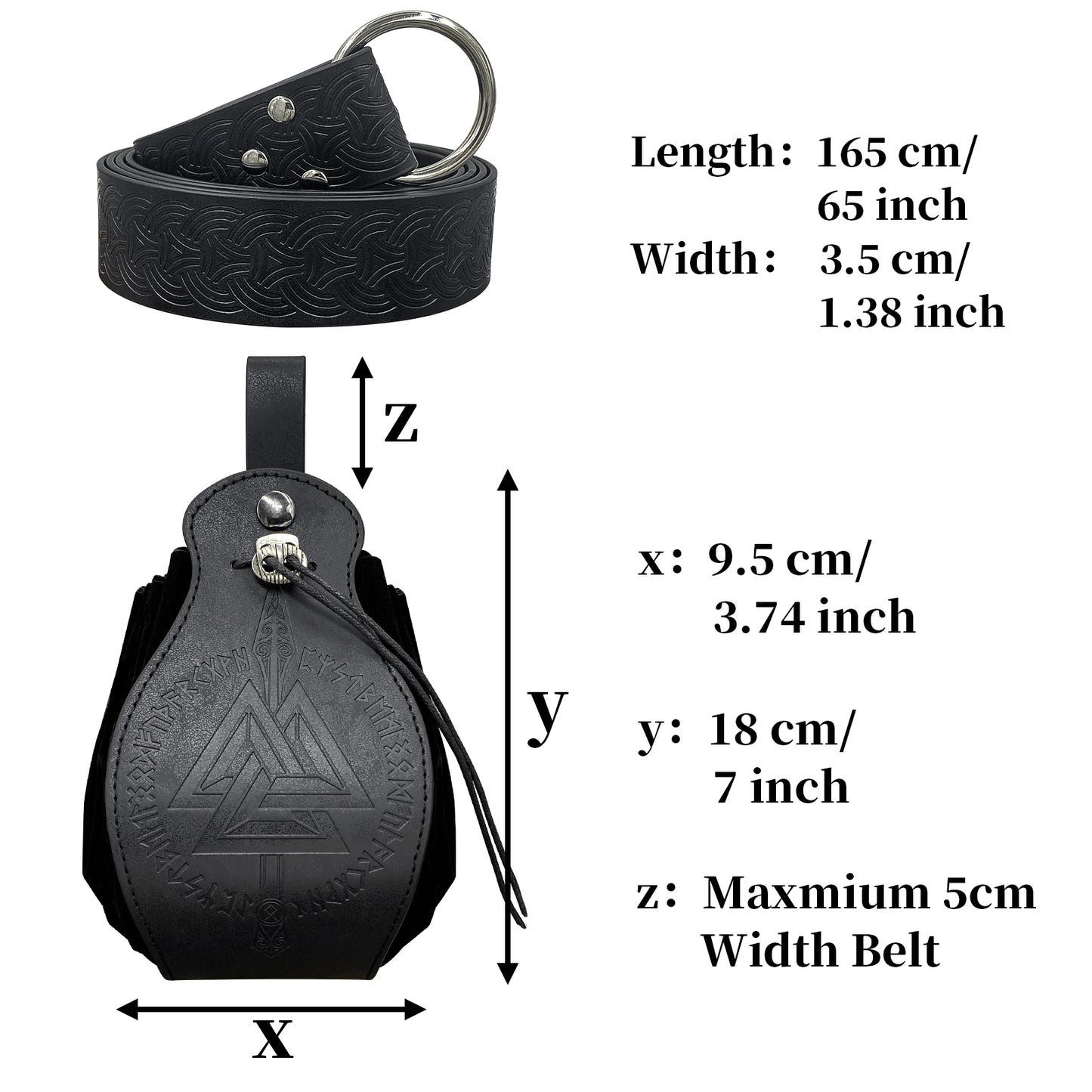 HiiFeuer Medieval O Ring Belt with Portable Drawstring Pouch, Retro Renaissance Faux Leather Belt and Purse Set for Ren Faire