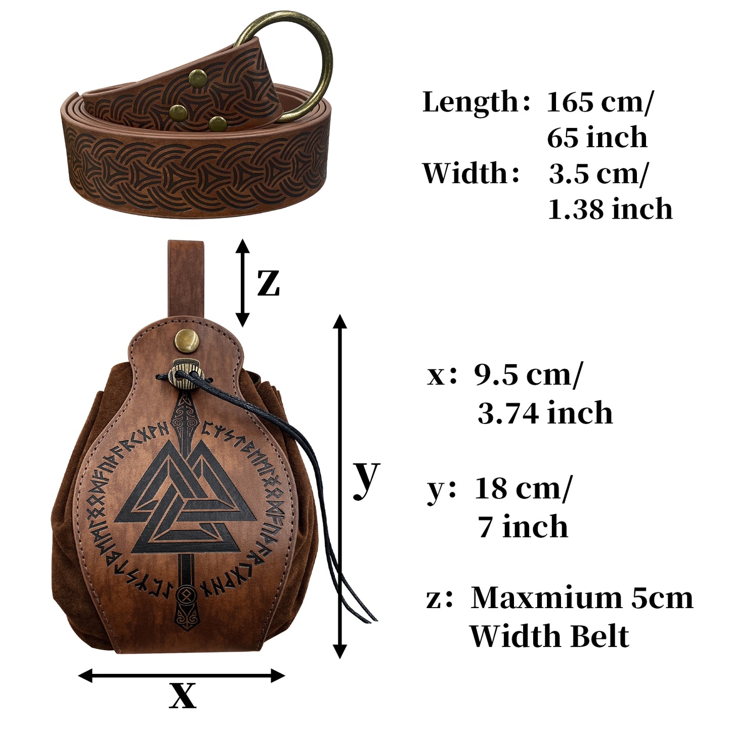 HiiFeuer Medieval O Ring Belt with Portable Drawstring Pouch, Retro Renaissance Faux Leather Belt and Purse Set for Ren Faire