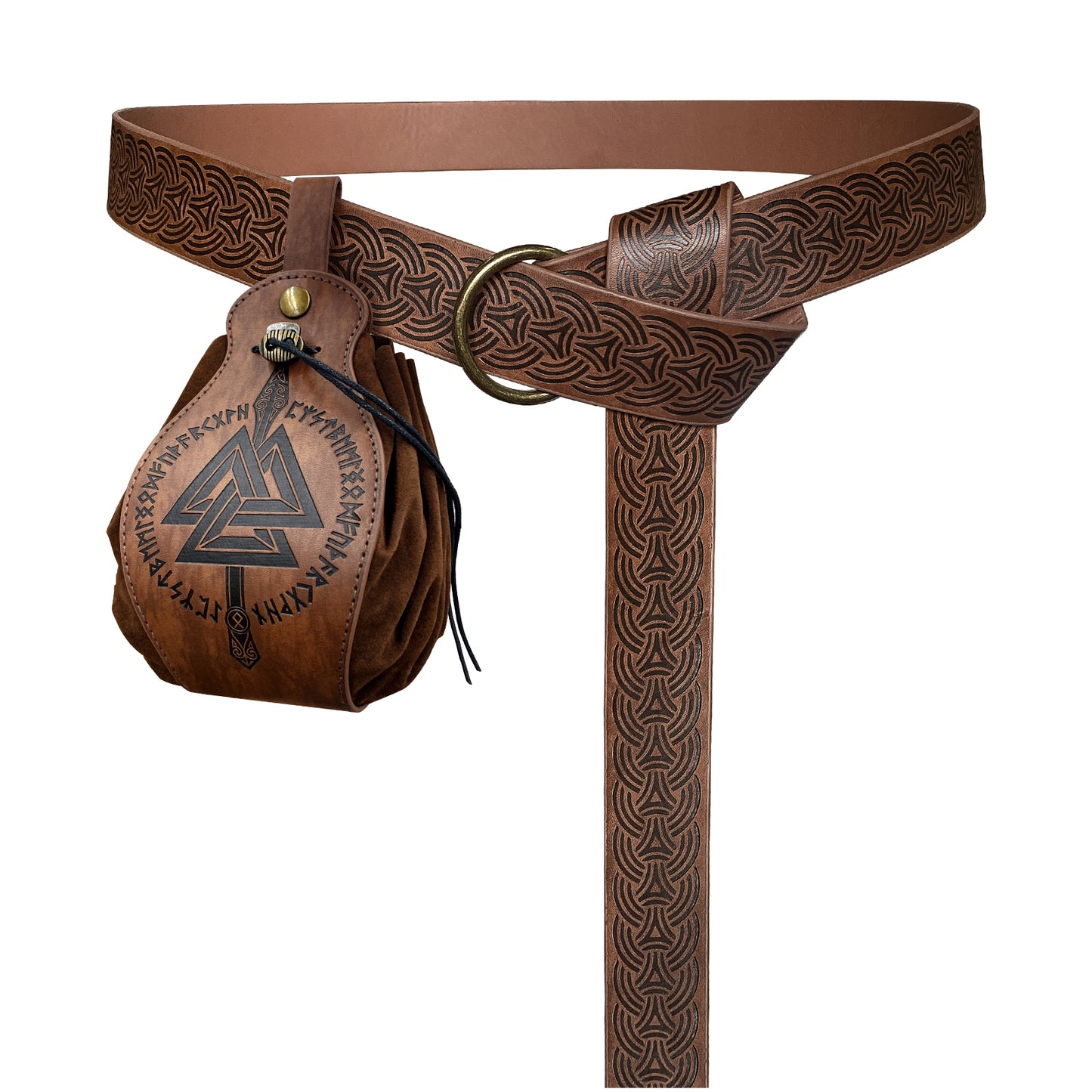 HiiFeuer Medieval O Ring Belt with Portable Drawstring Pouch, Retro Renaissance Faux Leather Belt and Purse Set for Ren Faire