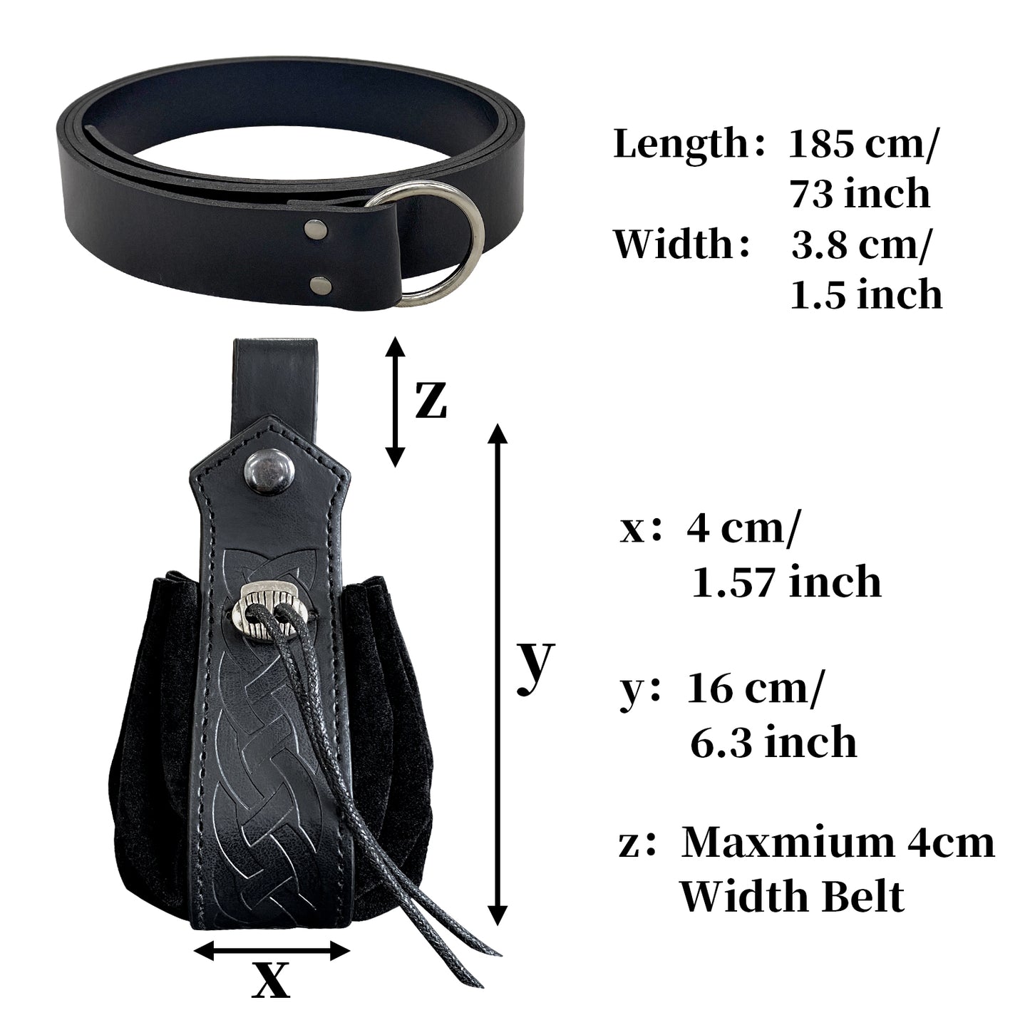 HiiFeuer Medieval O Ring Belt with Portable Drawstring Pouch, Retro Renaissance Faux Leather Belt and Purse Set for Ren Faire