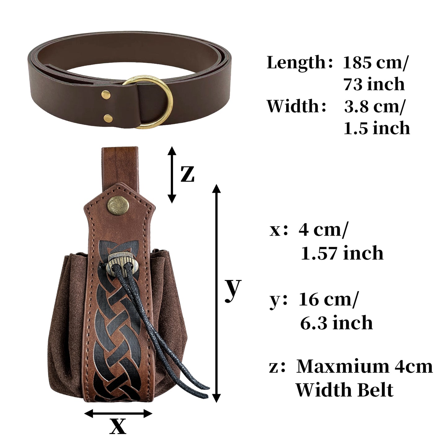 HiiFeuer Medieval O Ring Belt with Portable Drawstring Pouch, Retro Renaissance Faux Leather Belt and Purse Set for Ren Faire