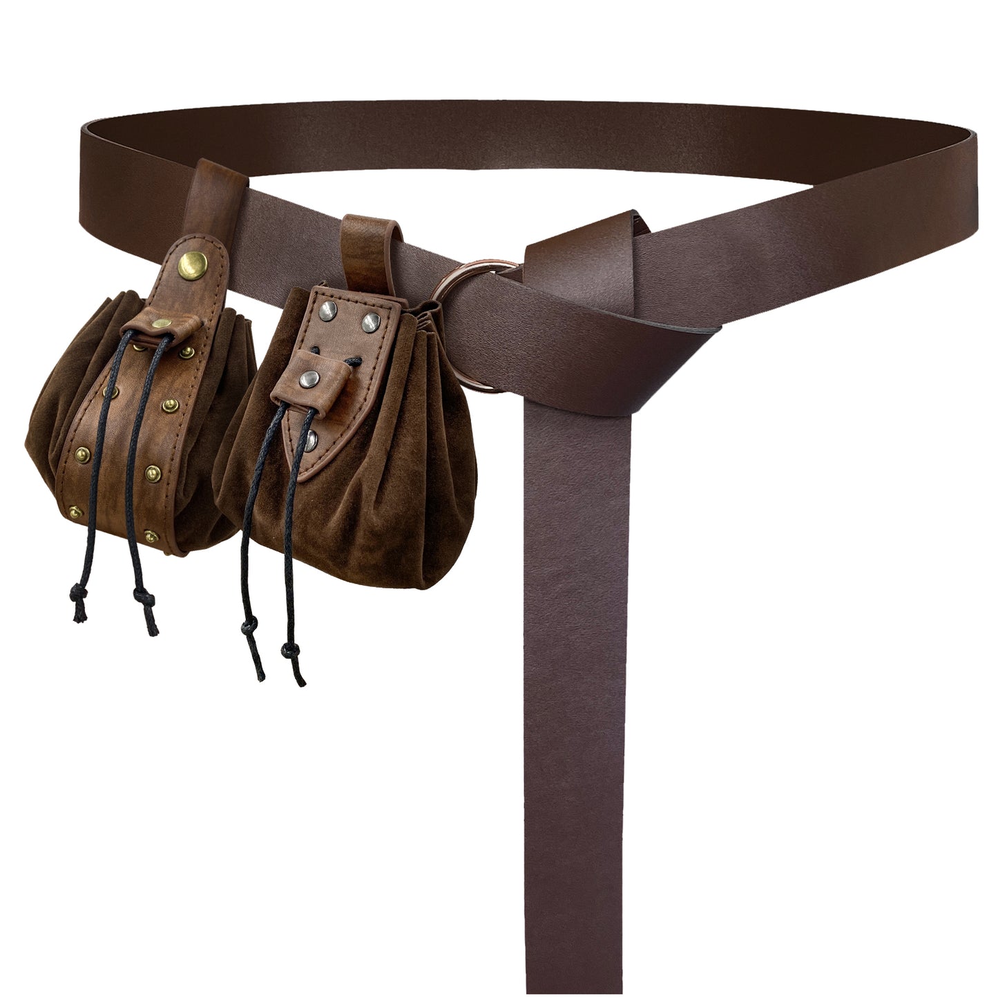 HiiFeuer Medieval Embossed O Ring Belt with Nordic Embossed Belt Bag, Vintage Faux Leather Belt and Belt Pouch Set for LARP
