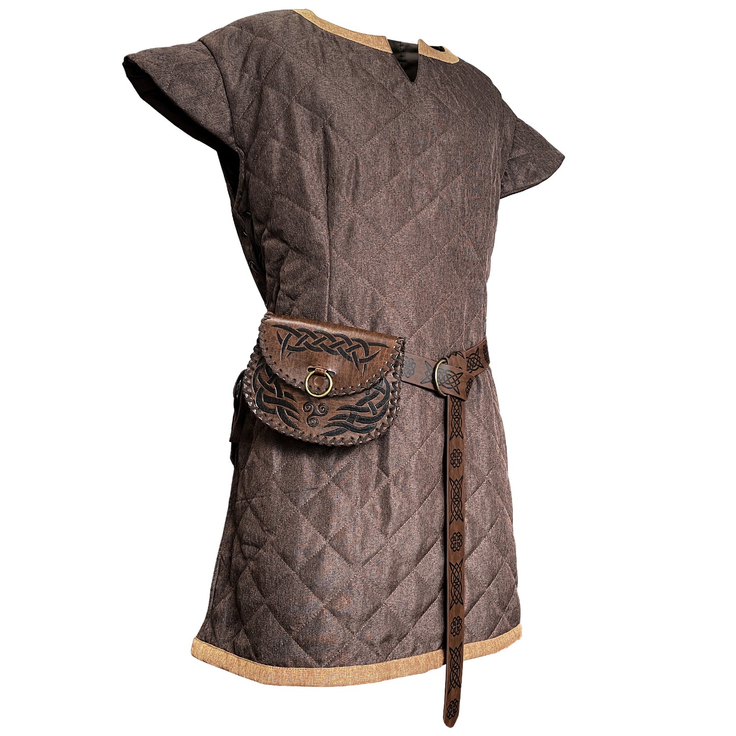HiiFeuer Medieval Costume Tunic, With Vintage Belt and Bag, Mercenary Knight Body Cloth Armor, Renaissance LARP Cosplay Set