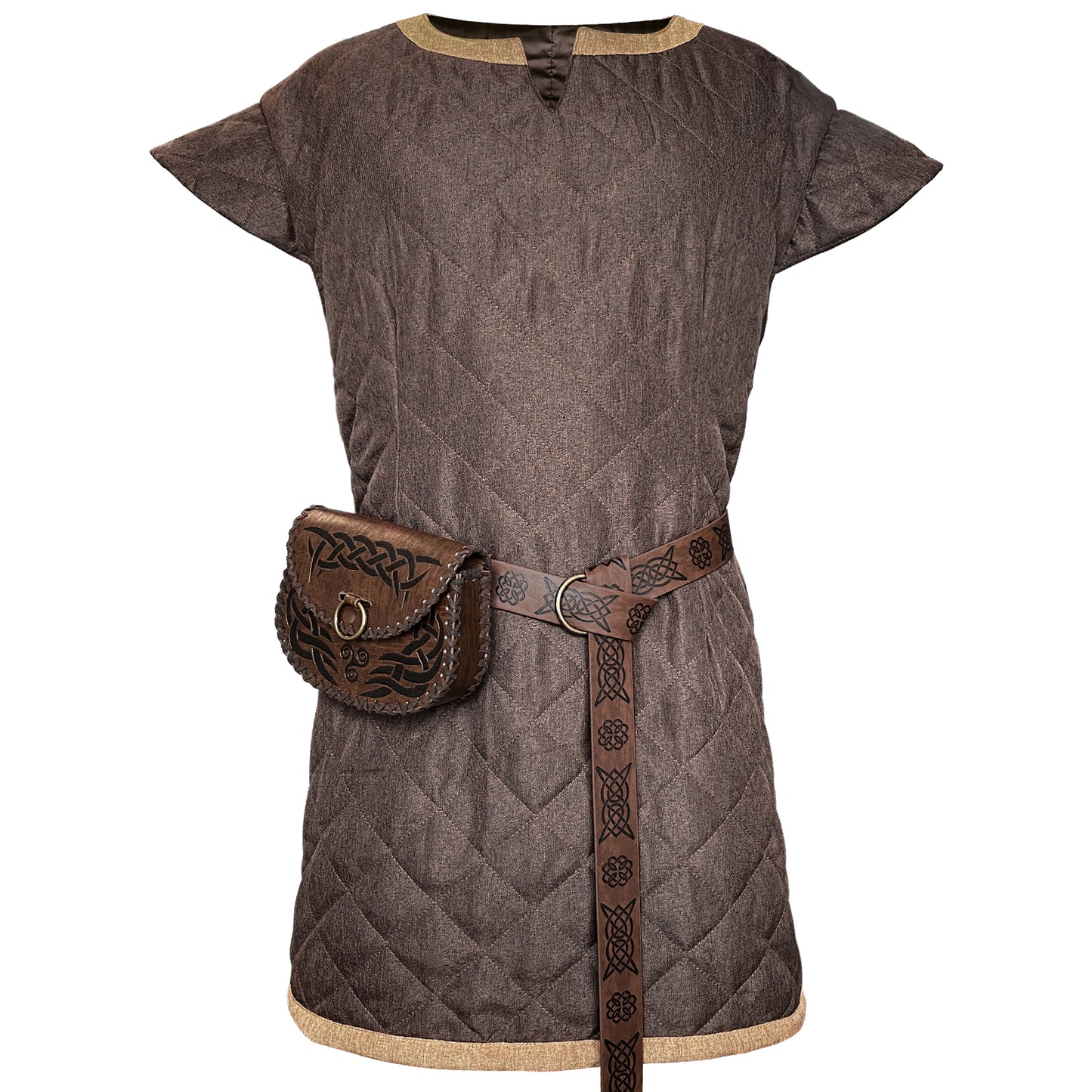 HiiFeuer Medieval Costume Tunic, With Vintage Belt and Bag, Mercenary Knight Body Cloth Armor, Renaissance LARP Cosplay Set