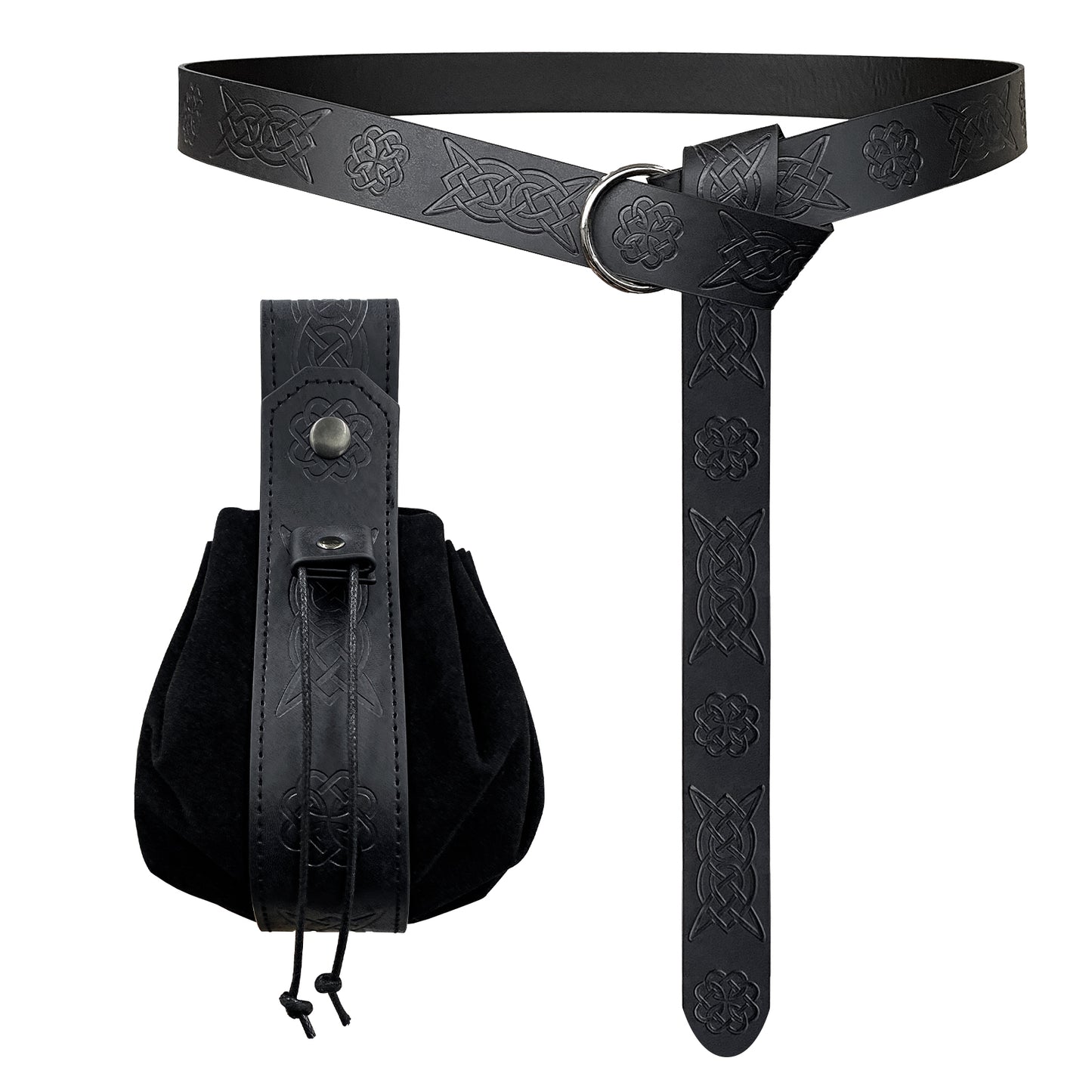 HiiFeuer Medieval O Ring Belt with Portable Drawstring Pouch, Retro Renaissance Faux Leather Belt and Purse Set for Ren Faire