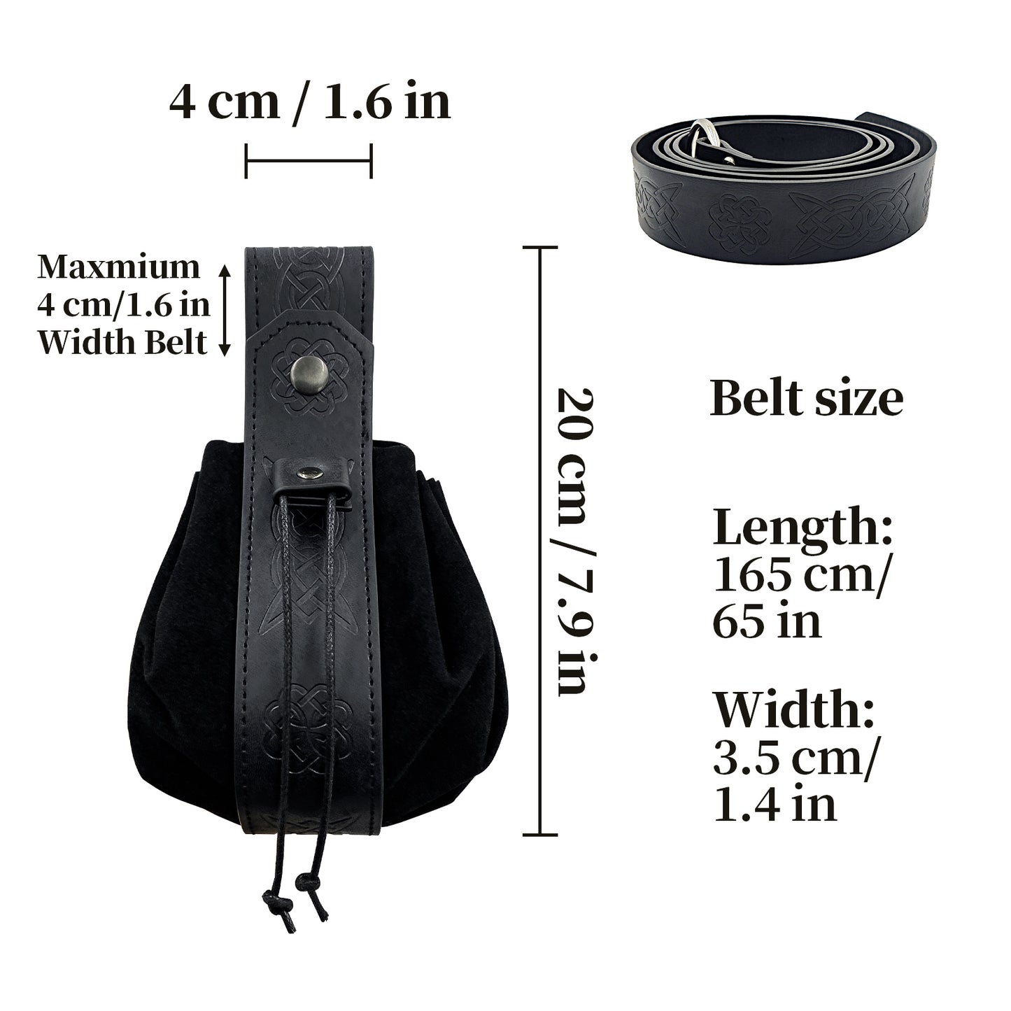 HiiFeuer Medieval O Ring Belt with Portable Drawstring Pouch, Retro Renaissance Faux Leather Belt and Purse Set for Ren Faire