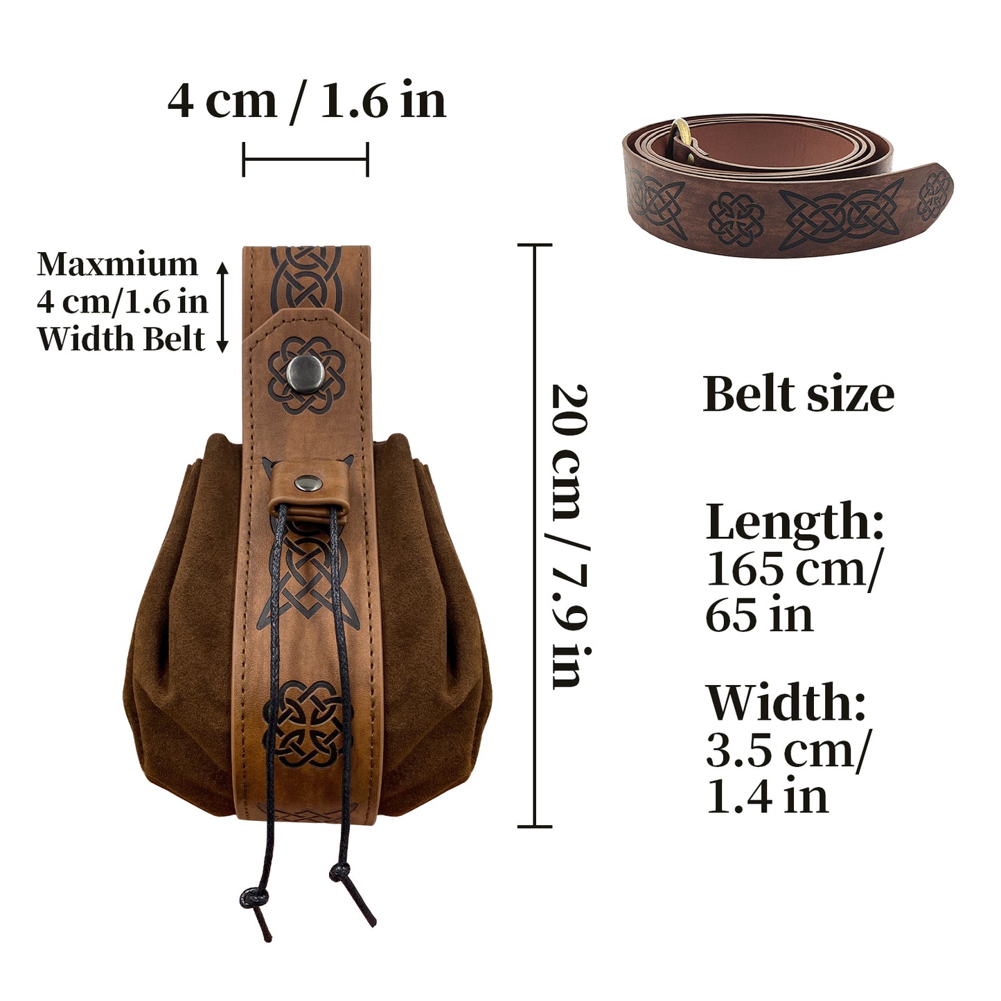 HiiFeuer Medieval O Ring Belt with Portable Drawstring Pouch, Retro Renaissance Faux Leather Belt and Purse Set for Ren Faire