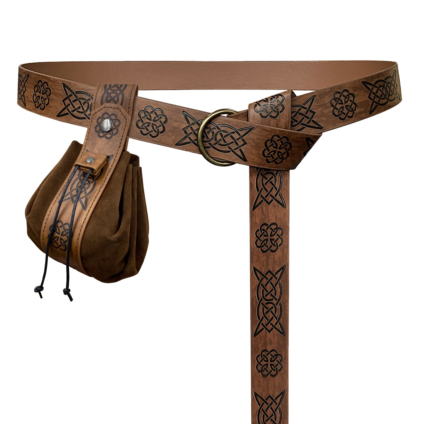 HiiFeuer Medieval O Ring Belt with Portable Drawstring Pouch, Retro Renaissance Faux Leather Belt and Purse Set for Ren Faire
