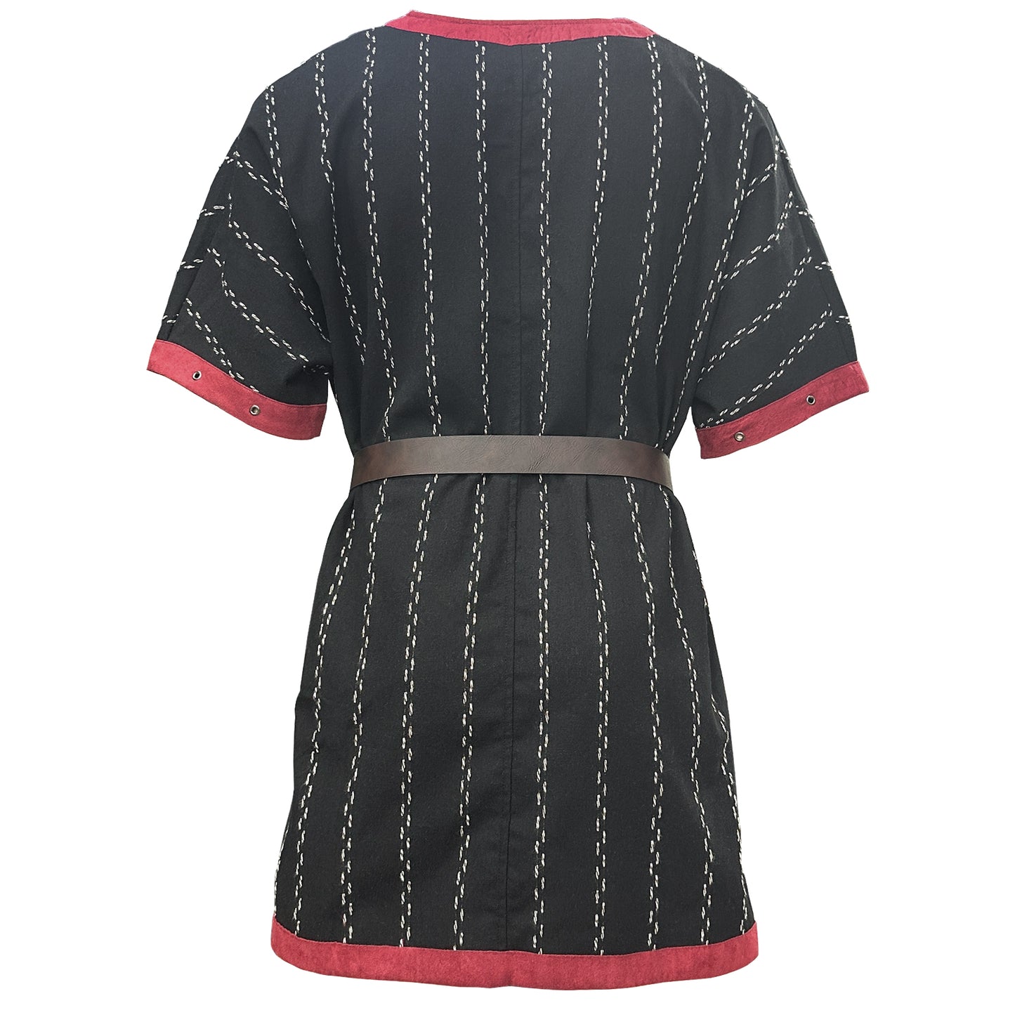 HiiFeuer Medieval Stripe Loose Tunic Top, with Vintage Belt and Bag, Renaissance Knight Lace Up Shirt, Viking Pirate Costume