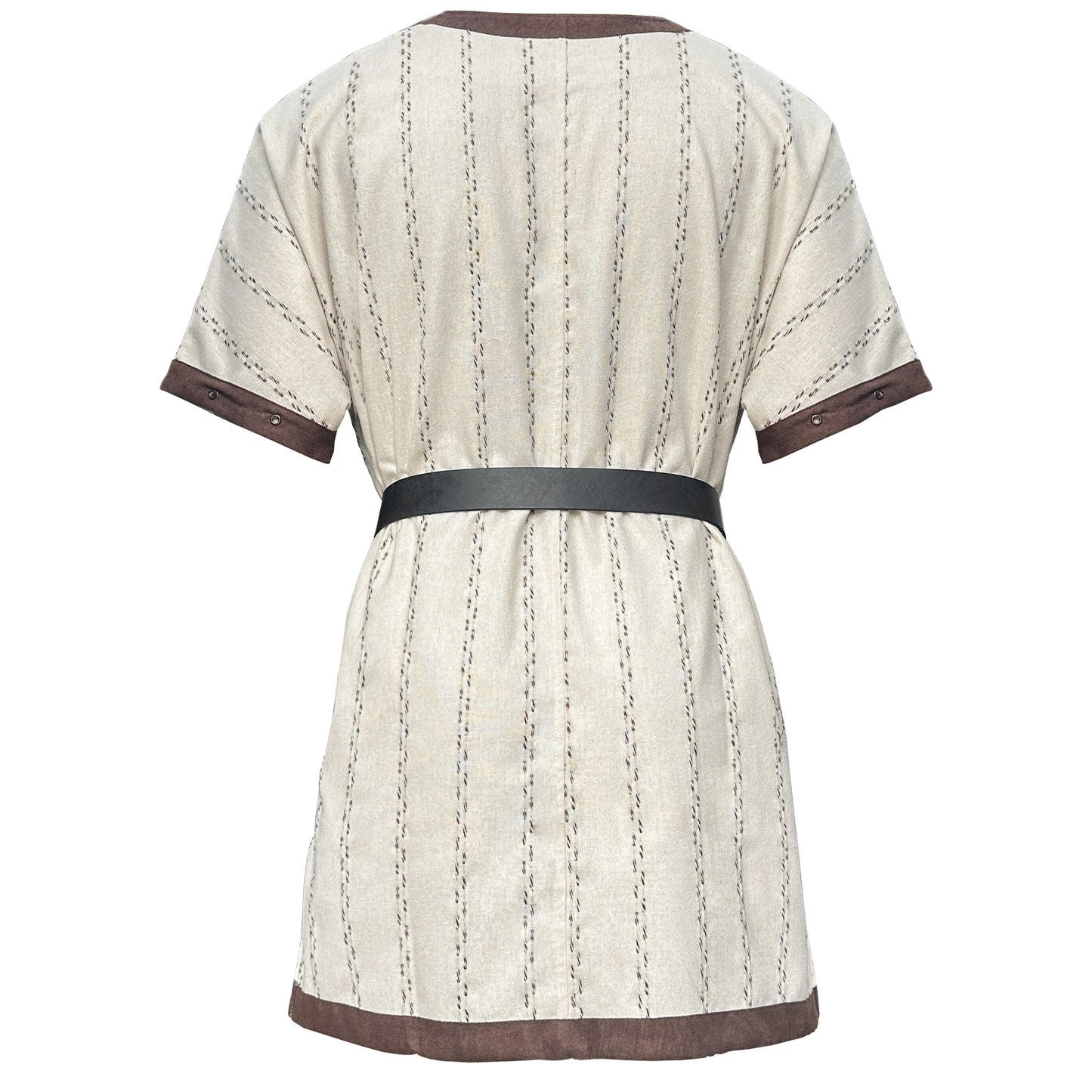 HiiFeuer Medieval Stripe Loose Tunic Top, with Vintage Belt and Bag, Renaissance Knight Lace Up Shirt, Viking Pirate Costume