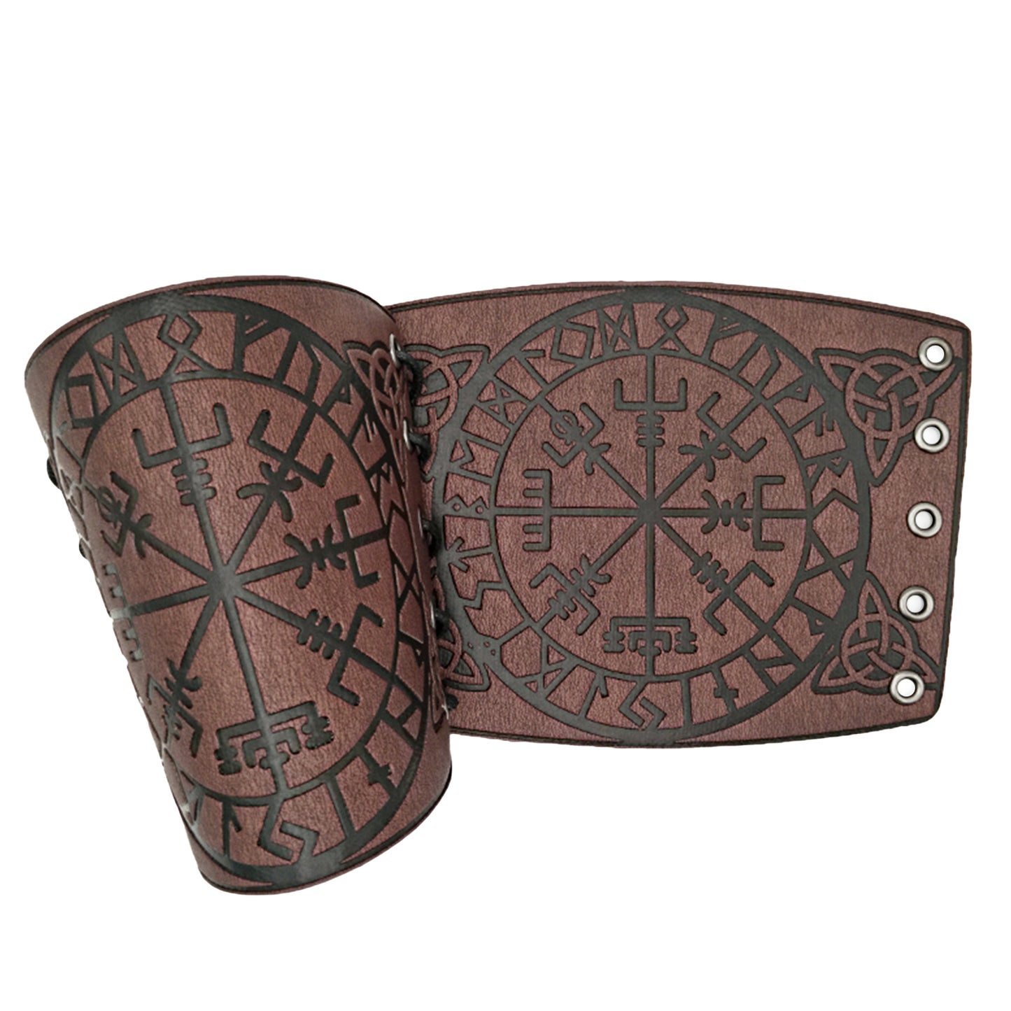 HiiFeuer Viking Vegvisir Embossed Leather Arm Armor 3 Colors LARP Gauntlet Leather Armor Bracer