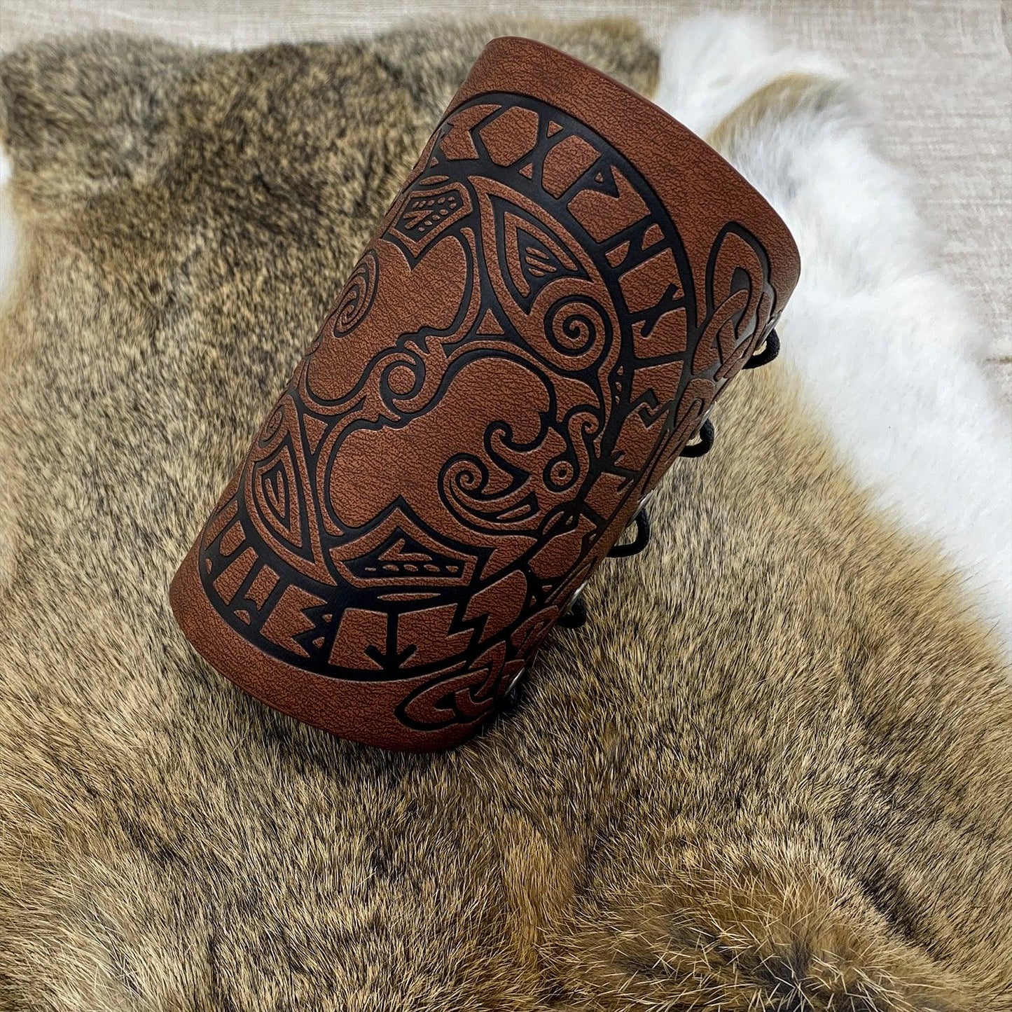 HiiFeuer Viking Arm Bracer, Embossed Norse Symbol Faux Leather Arm Armor, Medieval Faux Leather Arm Wristband for LARP