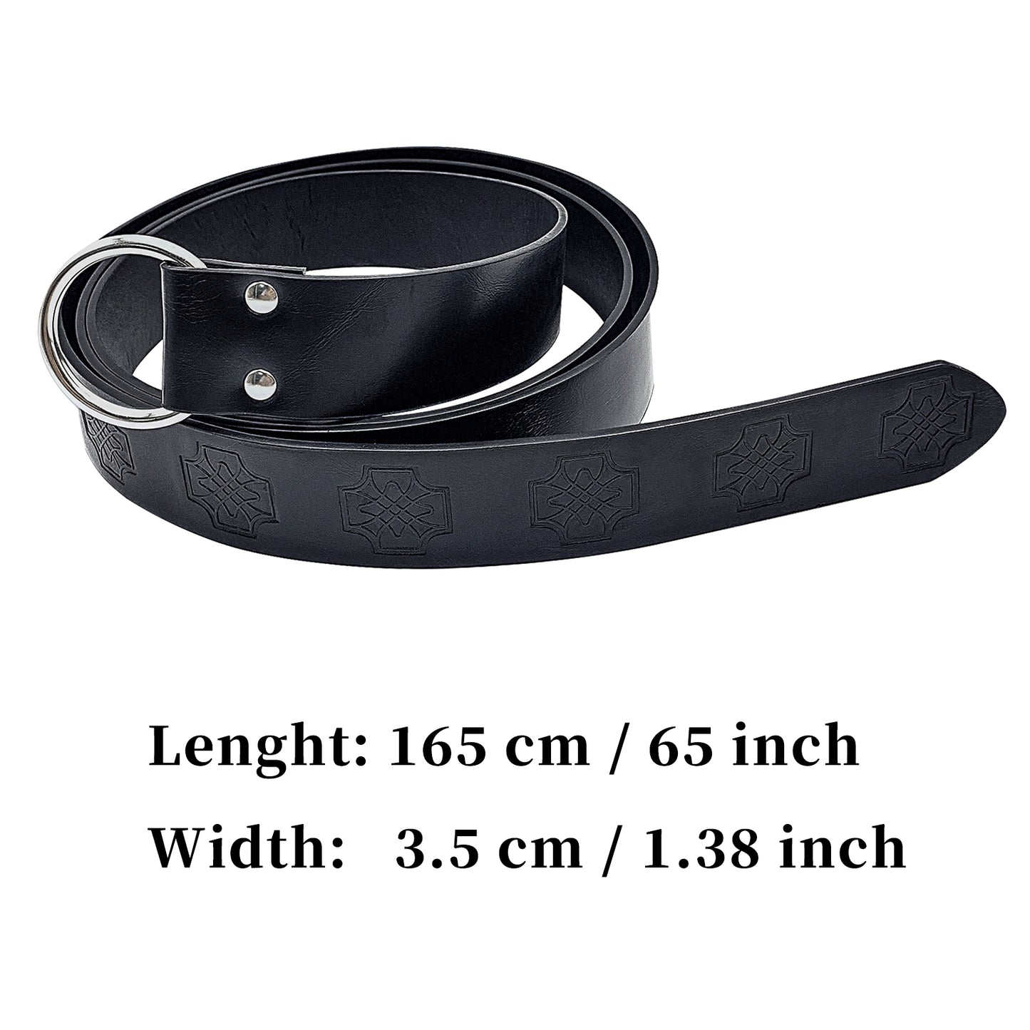 HiiFeuer Medieval Embossed PU Leather O-Ring Belt, Retro Renaissance Knight Belt
