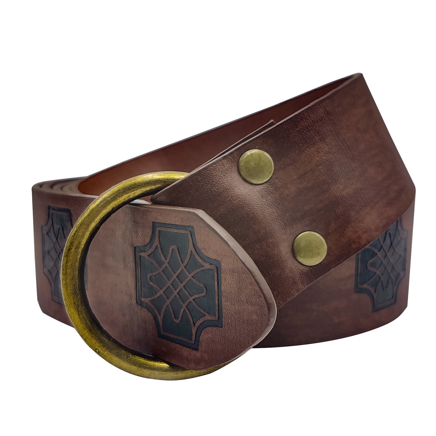 HiiFeuer Medieval Embossed PU Leather O-Ring Belt, Retro Renaissance Knight Belt