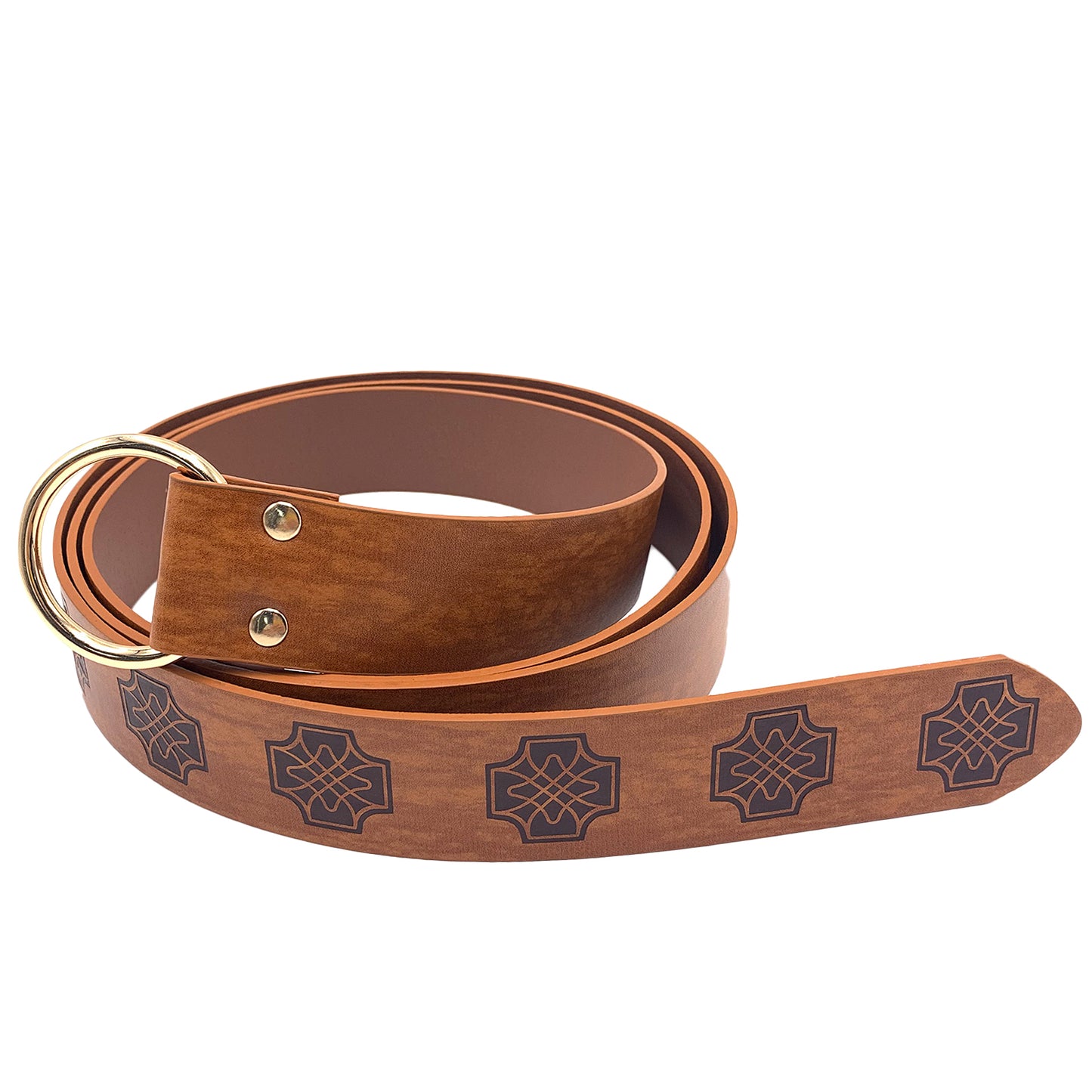 HiiFeuer Medieval Embossed PU Leather O-Ring Belt, Retro Renaissance Knight Belt