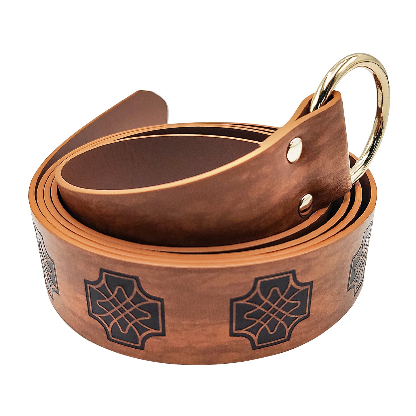 HiiFeuer Medieval Embossed PU Leather O-Ring Belt, Retro Renaissance Knight Belt