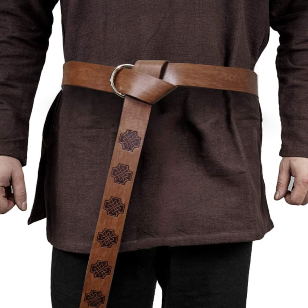 HiiFeuer Medieval Embossed PU Leather O-Ring Belt, Retro Renaissance Knight Belt