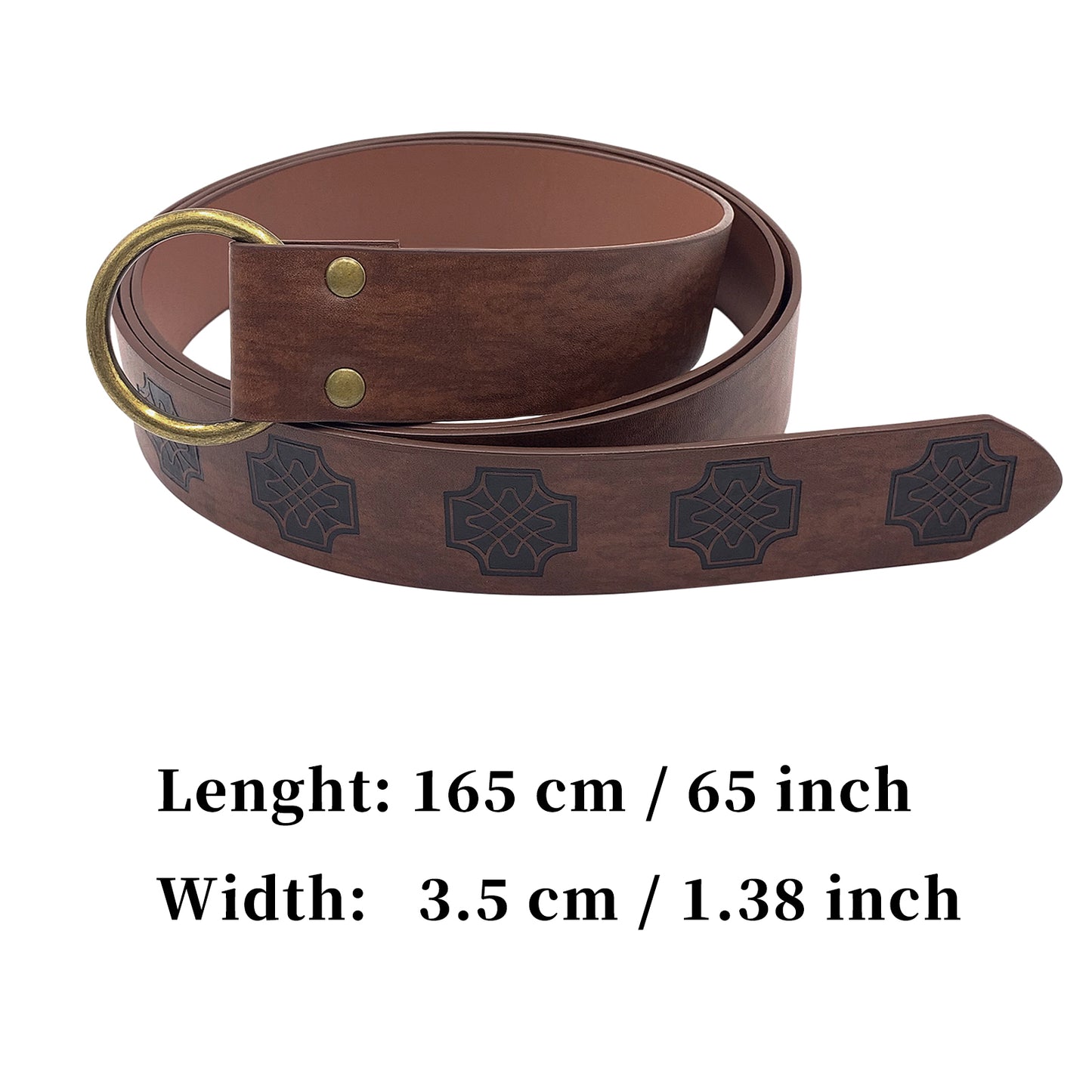HiiFeuer Medieval Embossed PU Leather O-Ring Belt, Retro Renaissance Knight Belt