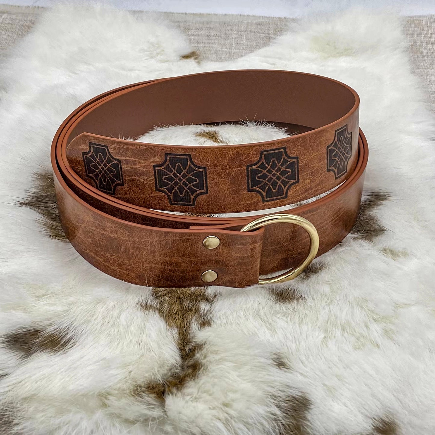 HiiFeuer Medieval Embossed PU Leather O-Ring Belt, Retro Renaissance Knight Belt