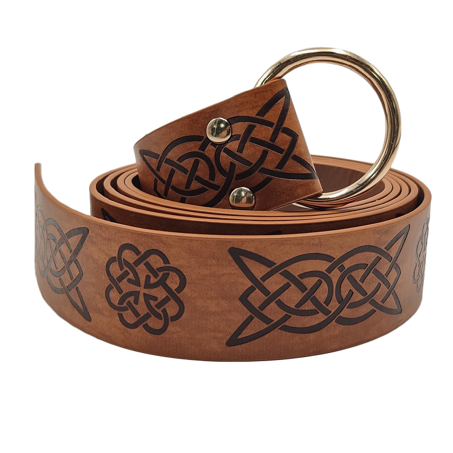 HiiFeuer Medieval Embossed PU Leather O-Ring Belt, Retro Renaissance Knight Belt
