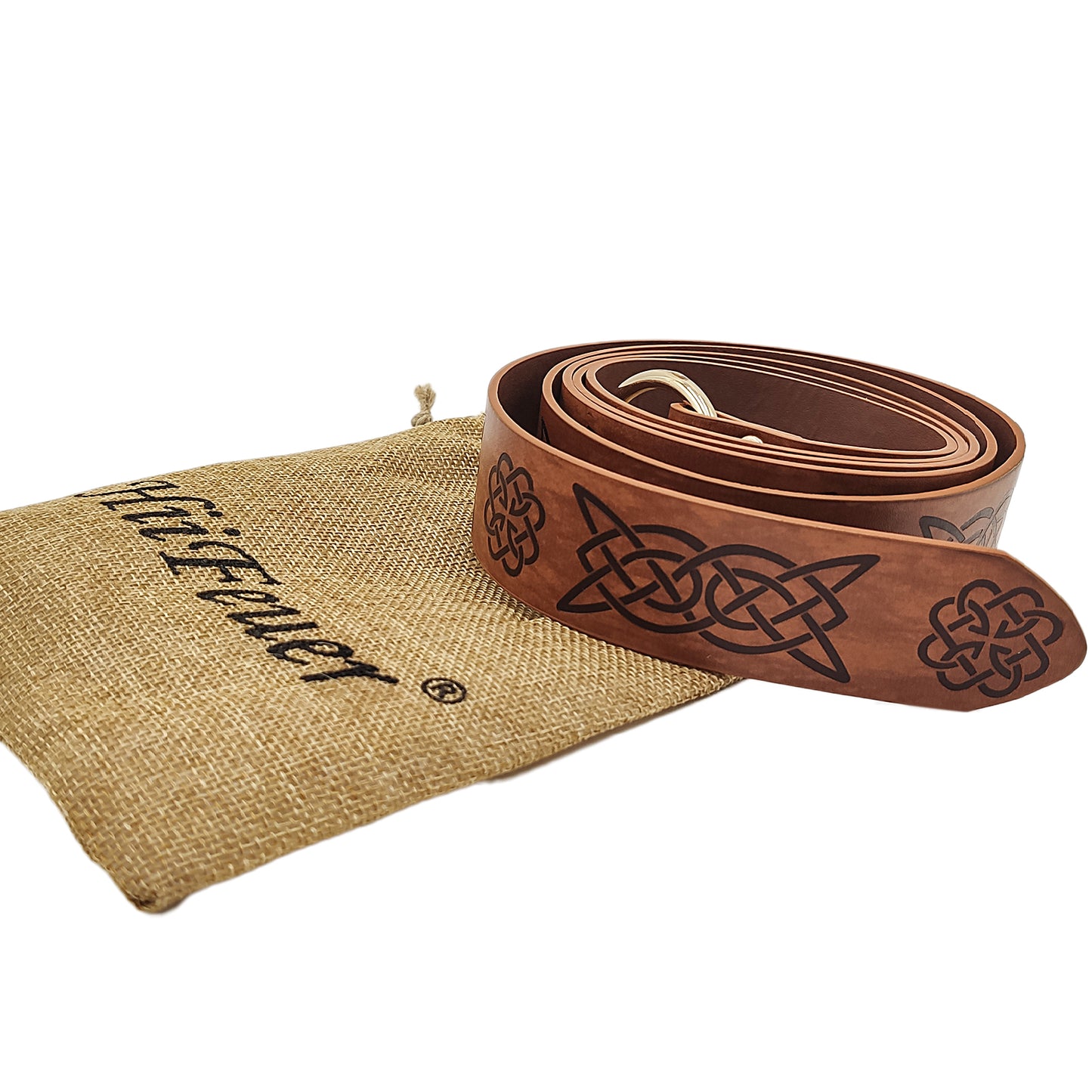 HiiFeuer Medieval Embossed PU Leather O-Ring Belt, Retro Renaissance Knight Belt