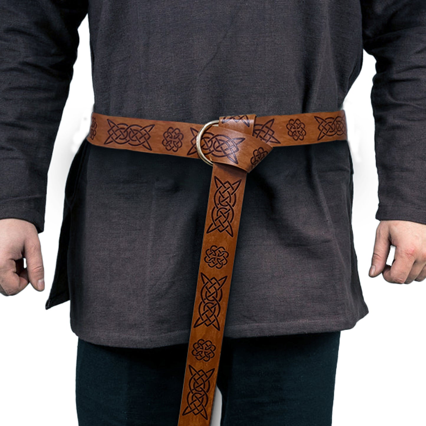 HiiFeuer Medieval Embossed PU Leather O-Ring Belt, Retro Renaissance Knight Belt