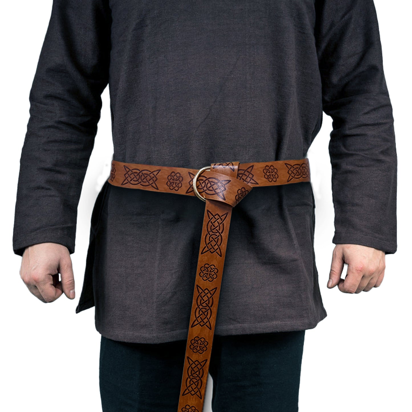 HiiFeuer Medieval Embossed PU Leather O-Ring Belt, Retro Renaissance Knight Belt