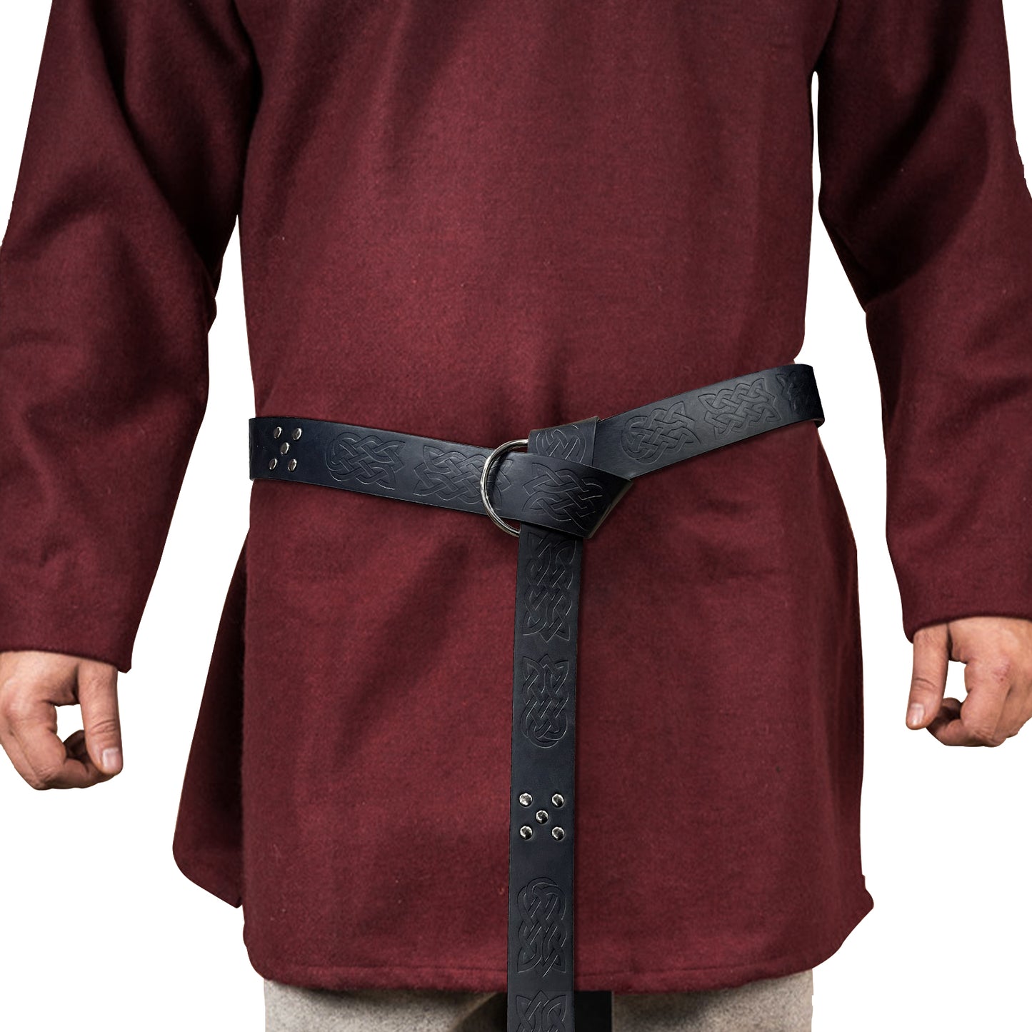 HiiFeuer Medieval Embossed PU Leather O-Ring Belt, Retro Renaissance Knight Belt