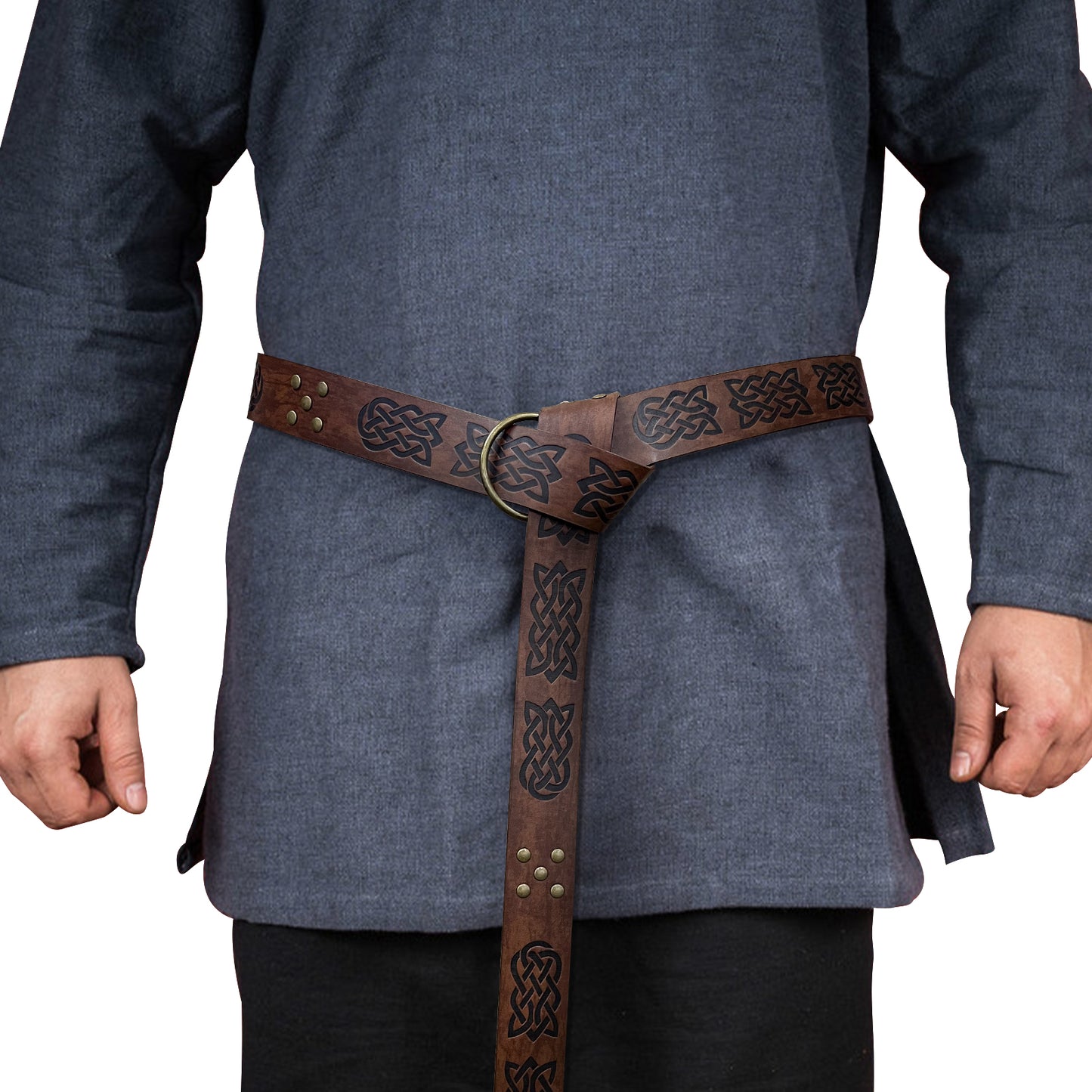 HiiFeuer Medieval Embossed PU Leather O-Ring Belt, Retro Renaissance Knight Belt