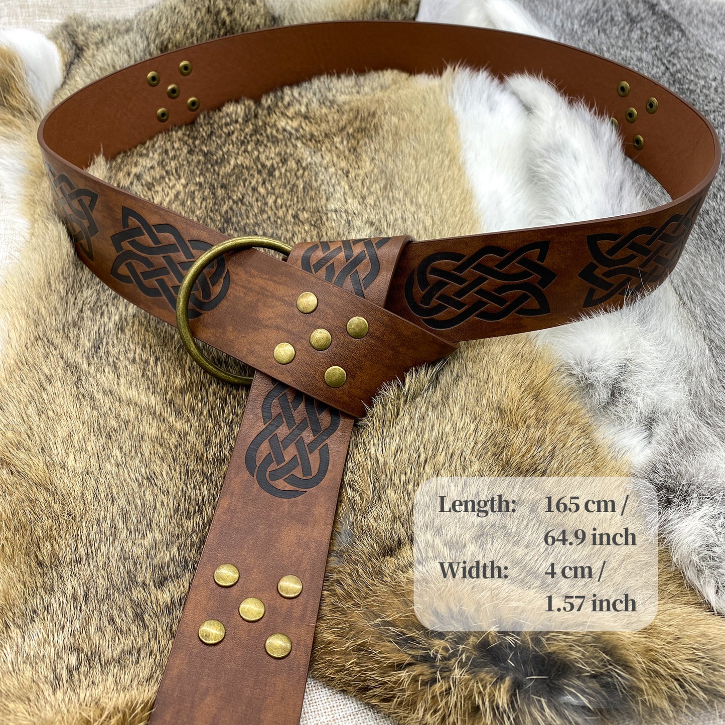 HiiFeuer Medieval Embossed PU Leather O-Ring Belt, Retro Renaissance Knight Belt