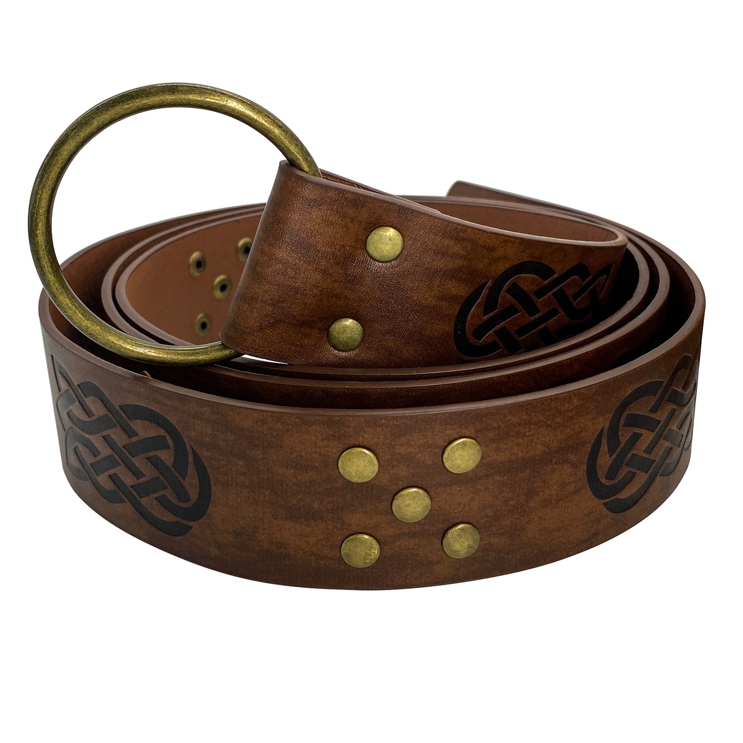 HiiFeuer Medieval Embossed PU Leather O-Ring Belt, Retro Renaissance Knight Belt