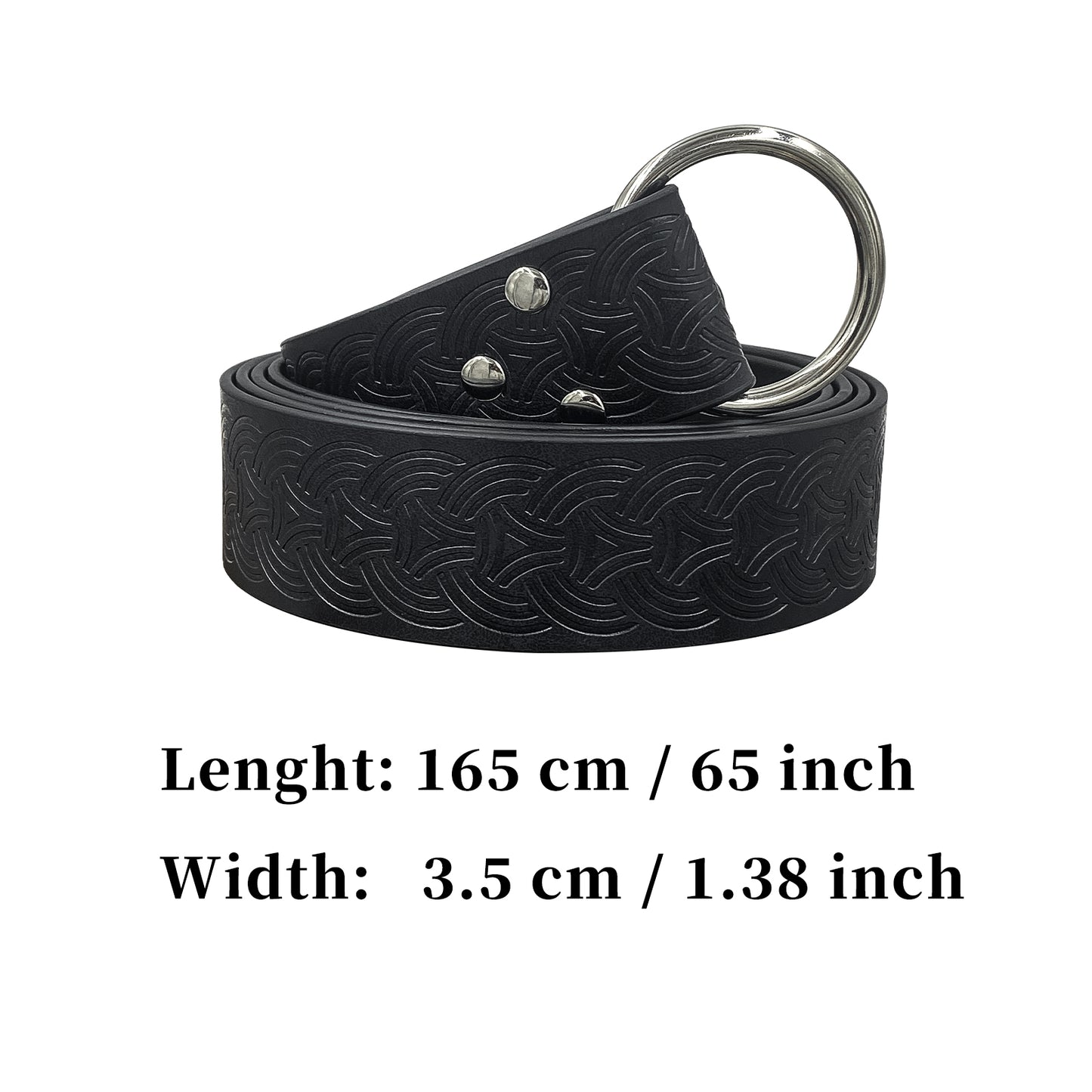 HiiFeuer Medieval Embossed PU Leather O-Ring Belt, Retro Renaissance Knight Belt