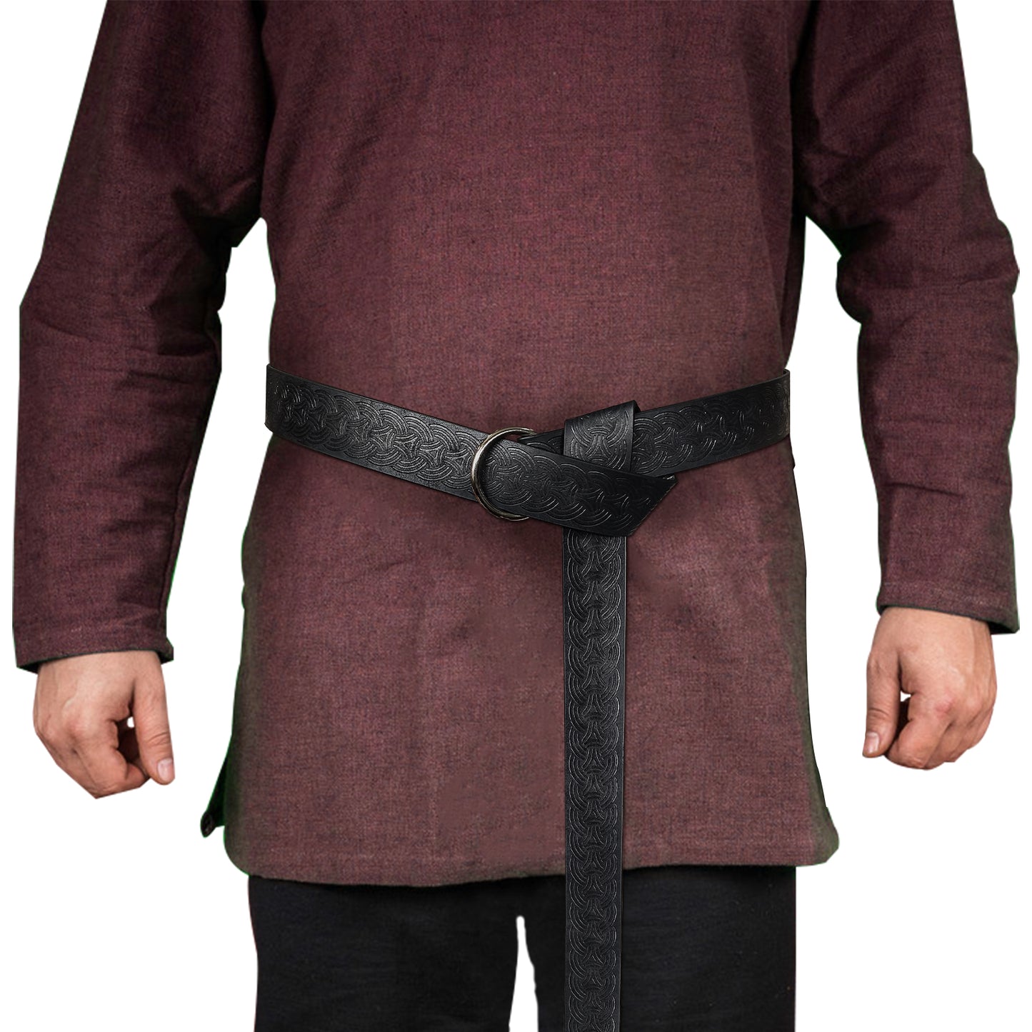 HiiFeuer Medieval Embossed PU Leather O-Ring Belt, Retro Renaissance Knight Belt