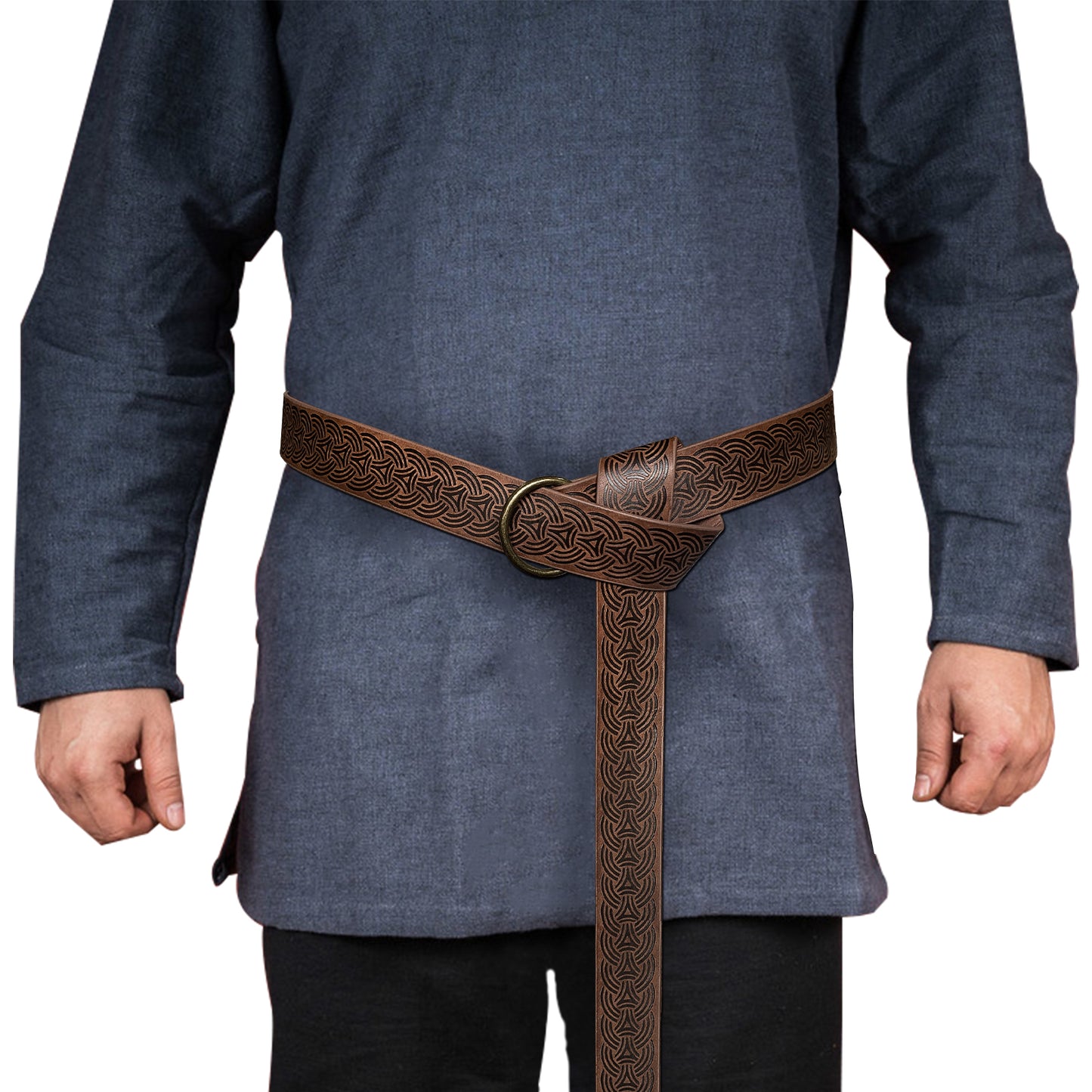HiiFeuer Medieval Embossed PU Leather O-Ring Belt, Retro Renaissance Knight Belt