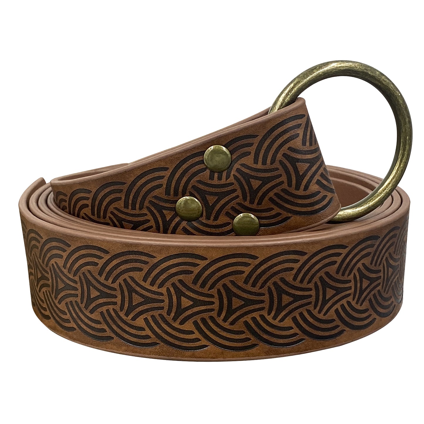 HiiFeuer Medieval Embossed PU Leather O-Ring Belt, Retro Renaissance Knight Belt