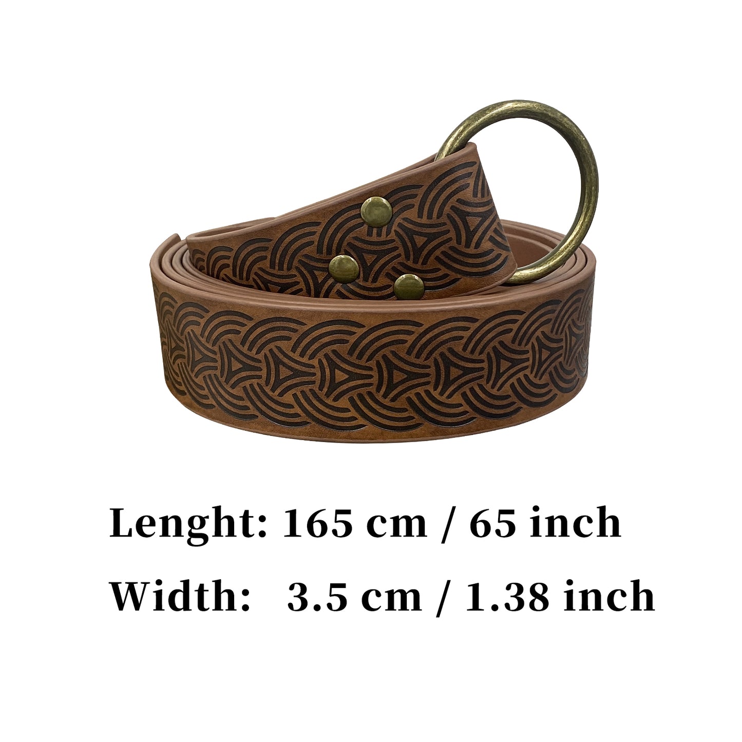 HiiFeuer Medieval Embossed PU Leather O-Ring Belt, Retro Renaissance Knight Belt